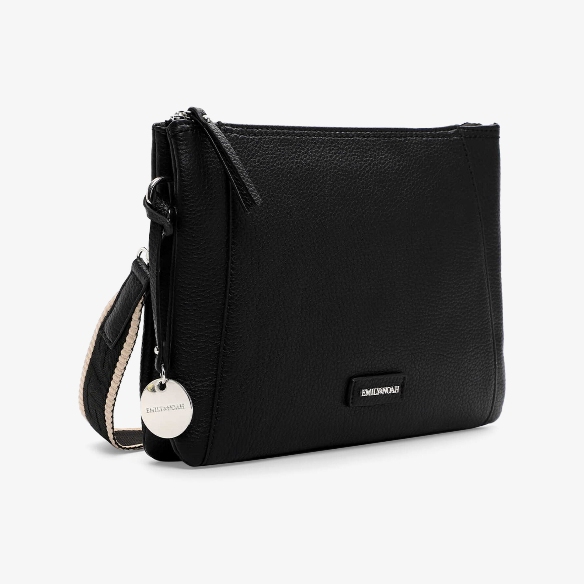 Schwarze kompakte Handtasche mit robustem Reißverschluss und verstellbarem Schultergurt für vielseitige Nutzung