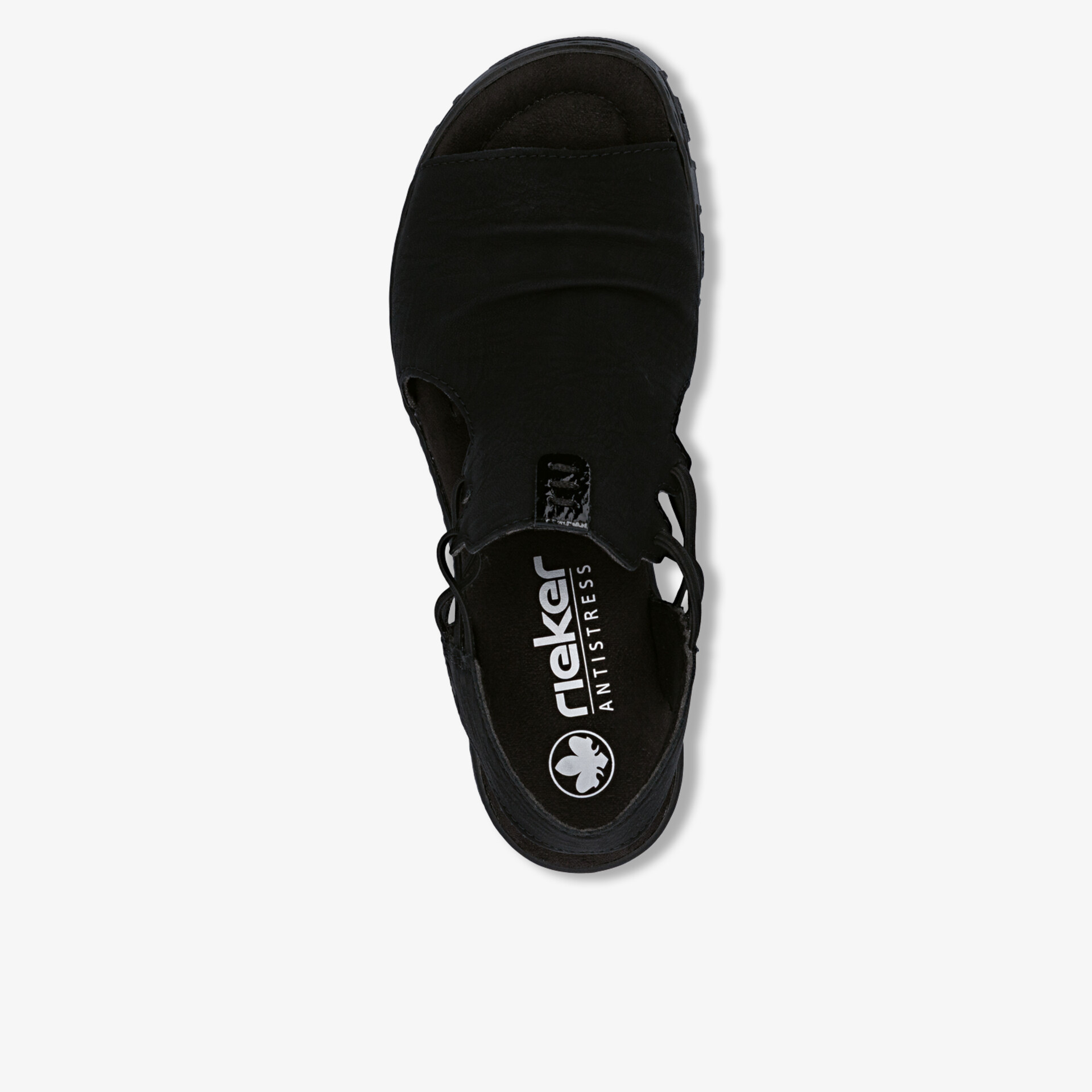 Bequemer, atmungsaktiver schwarzer Schuh mit robustem Design und rutschfester Sohle, Top-Down Ansicht