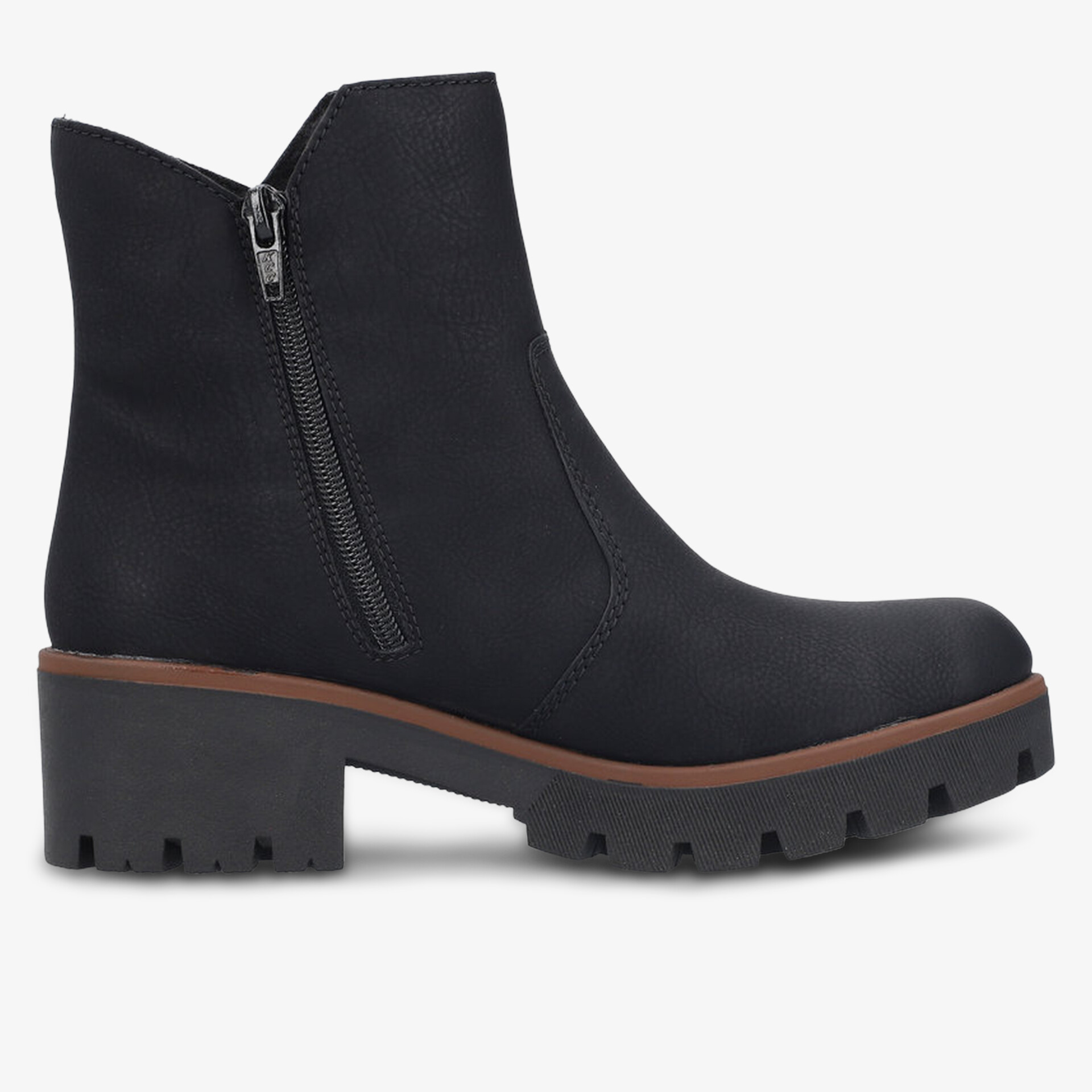 Schwarzer Stiefel mit Blockabsatz und praktischem Reißverschluss, robuster und komfortabler Schuh für vielseitigen Einsatz