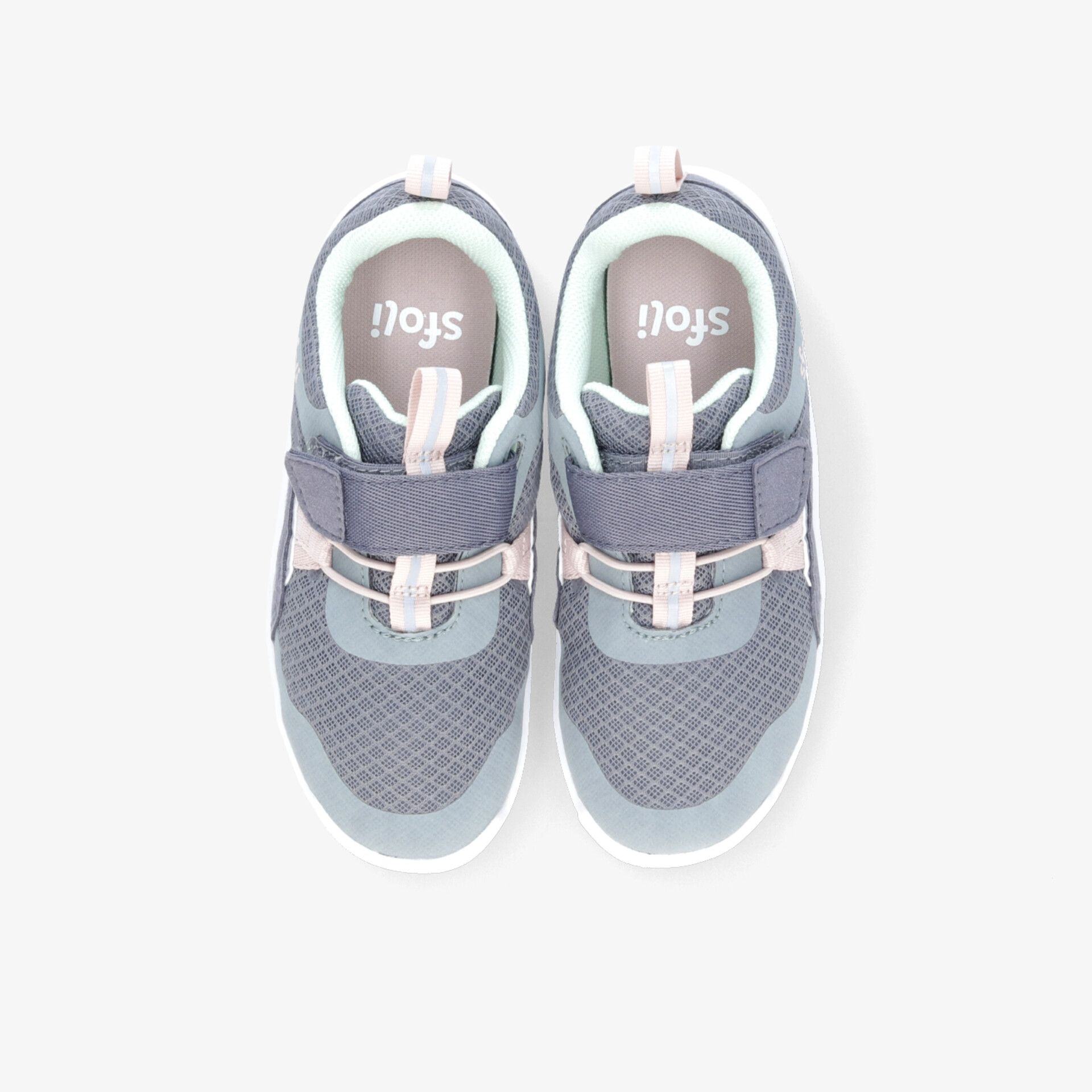 Graue und rosa Sneakers mit atmungsaktivem Material und verstellbarem Klettverschluss, komfortabel und sportlich