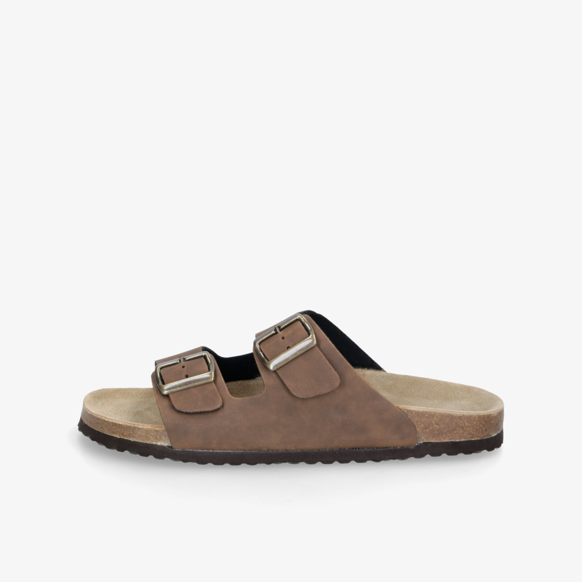 Komfortable braune Pantolette mit verstellbaren Schnallen und weichem Fußbett, ideal für entspanntes Tragen