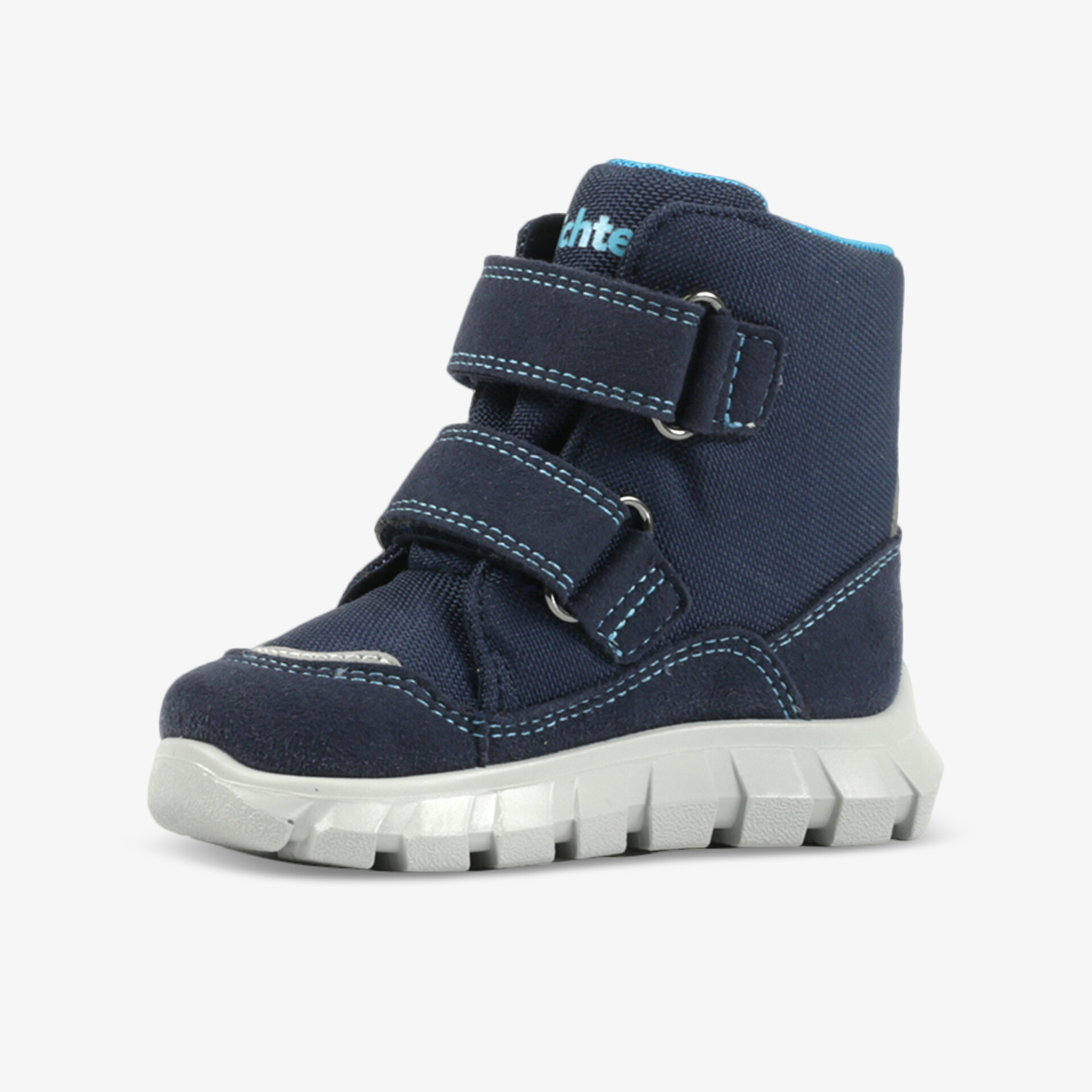 Robuster blauer Kinderschuh mit zwei Klettverschlüssen, flexible rutschfeste Laufsohle und bequemes Material