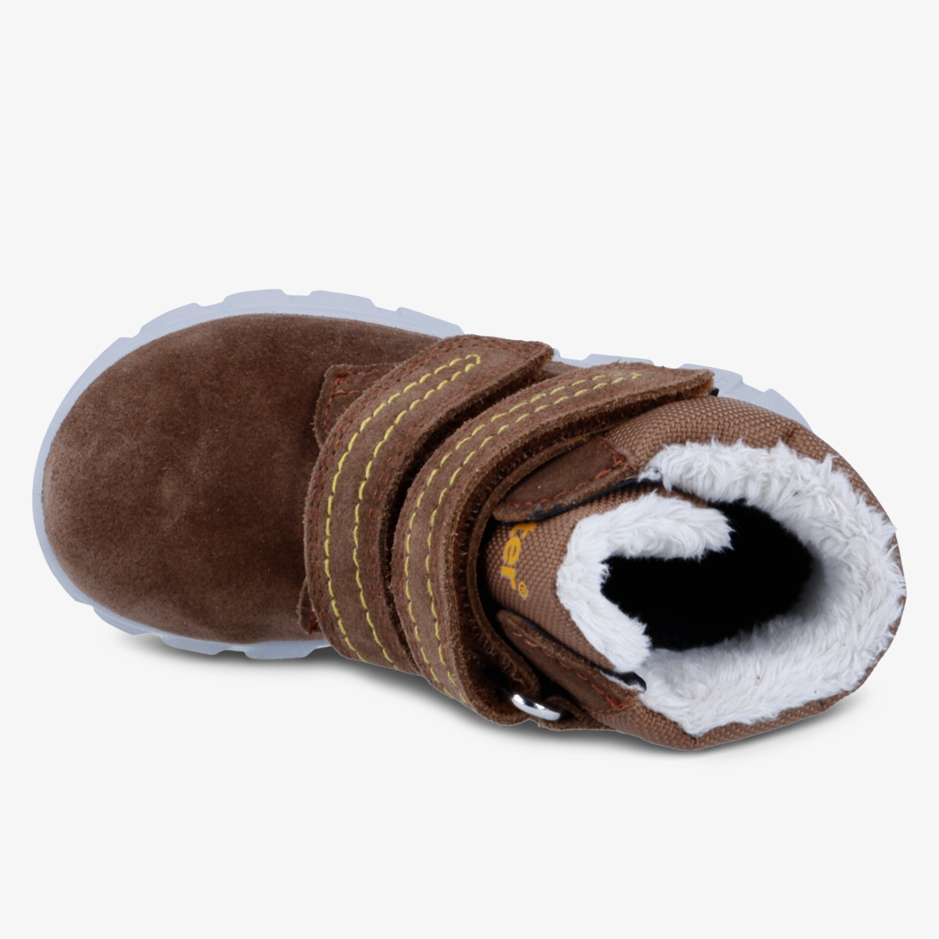 Warmer brauner Schuh mit weicher Innenfütterung und praktischen Klettverschlüssen für sicheren Halt