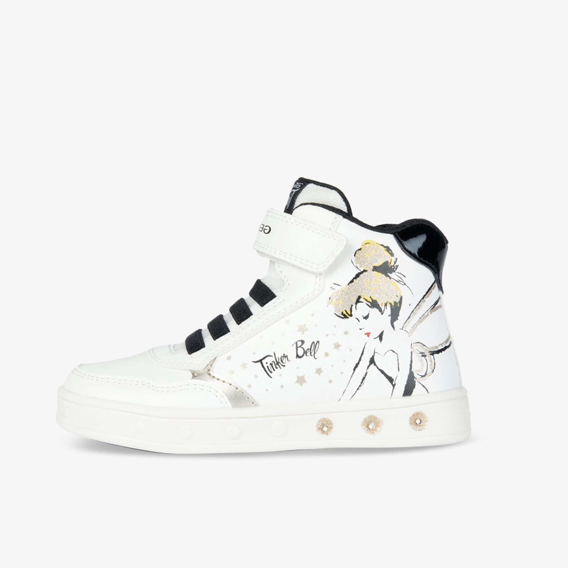 Weißer High-Top-Sneaker mit stylischem Print und Strassdetails seitlich
