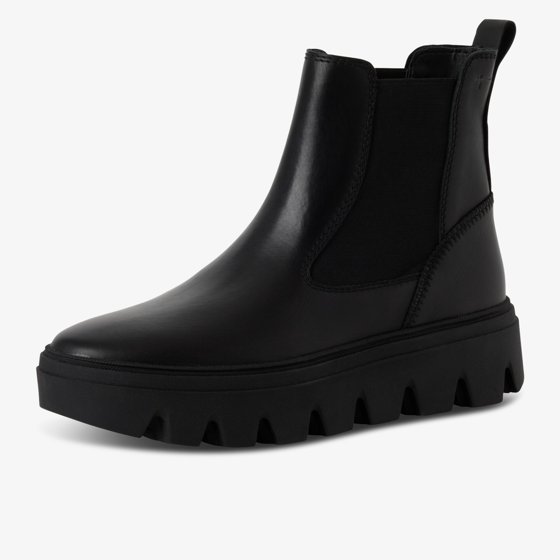 Moderner schwarzer Chelsea Boot mit robuster dicker Sohle und klarem, zeitlosem Design