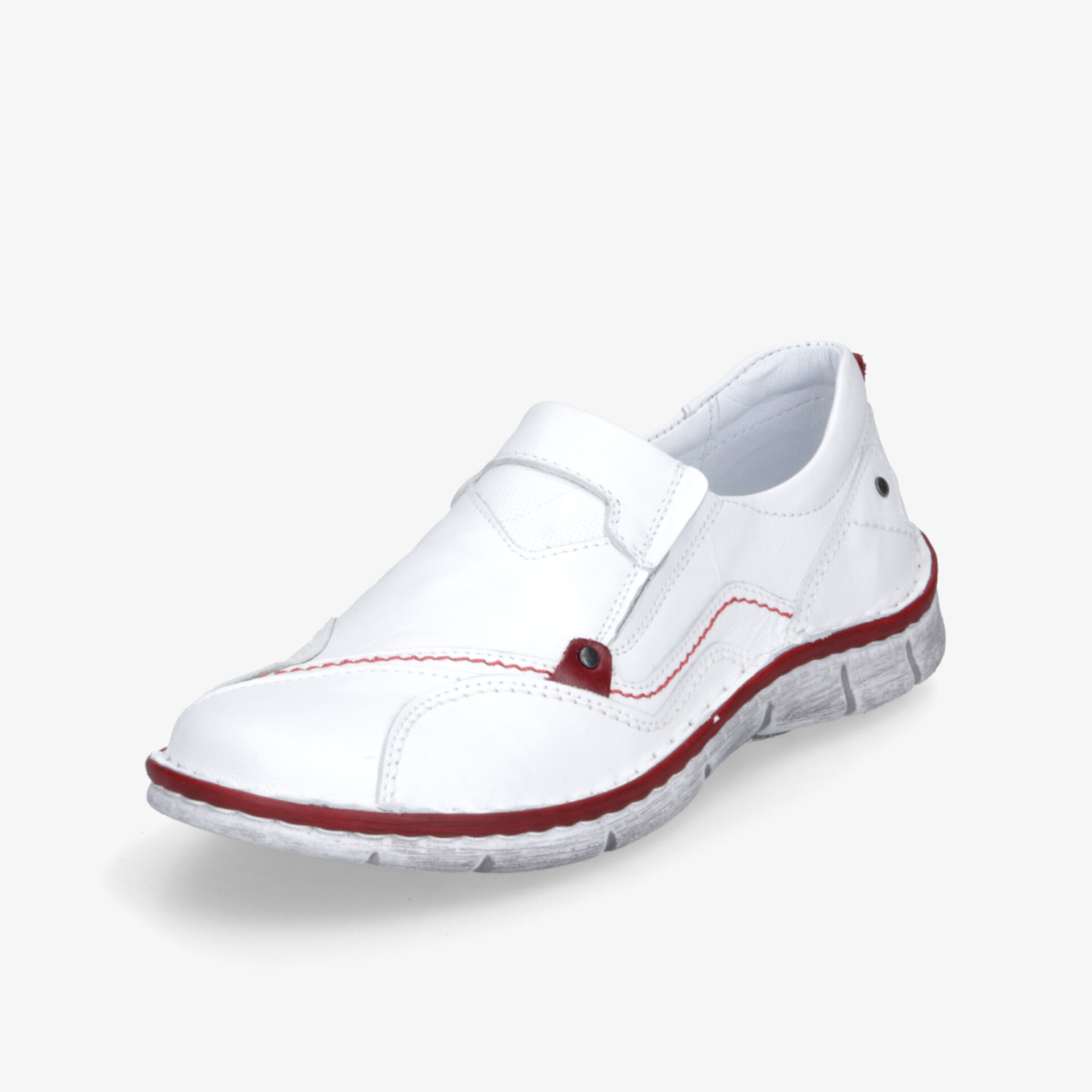 Weißer Freizeitschuh mit roter Laufsohle, leichter und flexibler Schuh mit sportlichem Design und hoher Bequemlichkeit