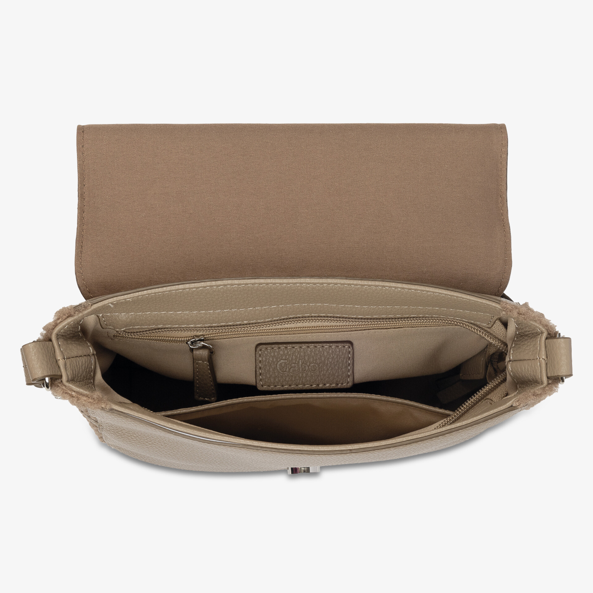 Offene Handtasche mit mehreren Innenfächern und durchdachtem Stauraum für Organisation