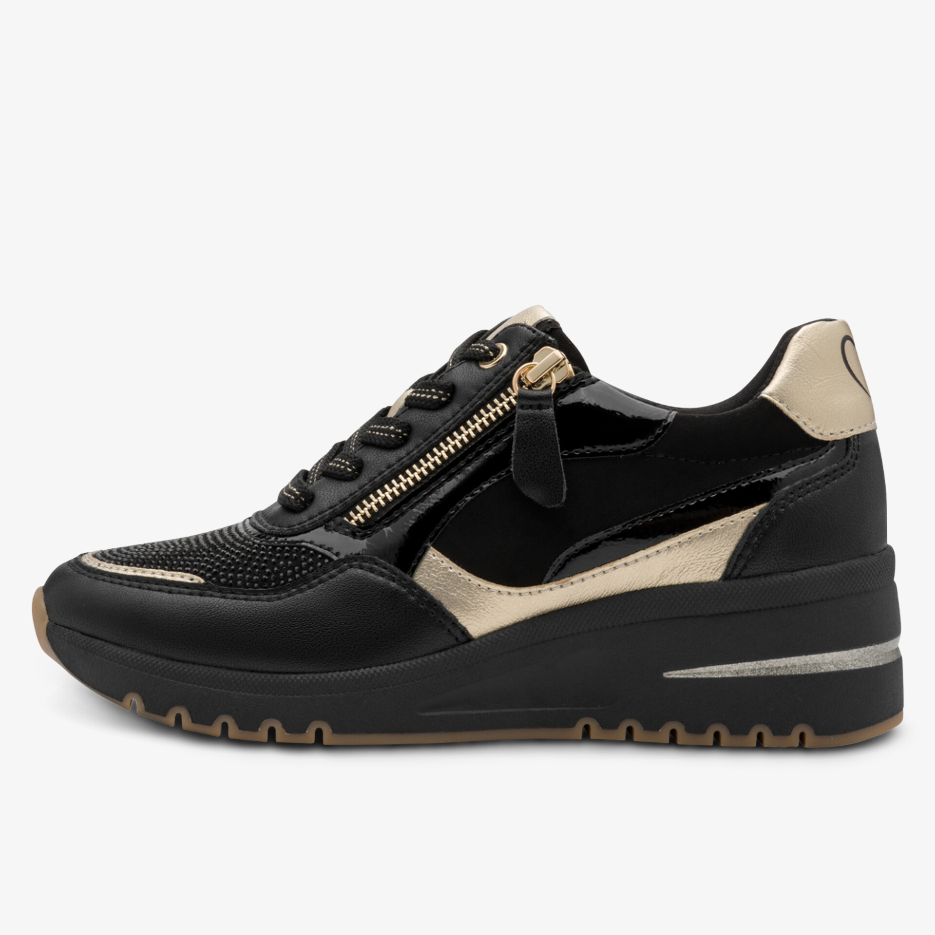 Moderner Sneaker mit seitlichem Reißverschluss, bequemer Passform und robustem Sohlenprofil in Schwarz und Beige