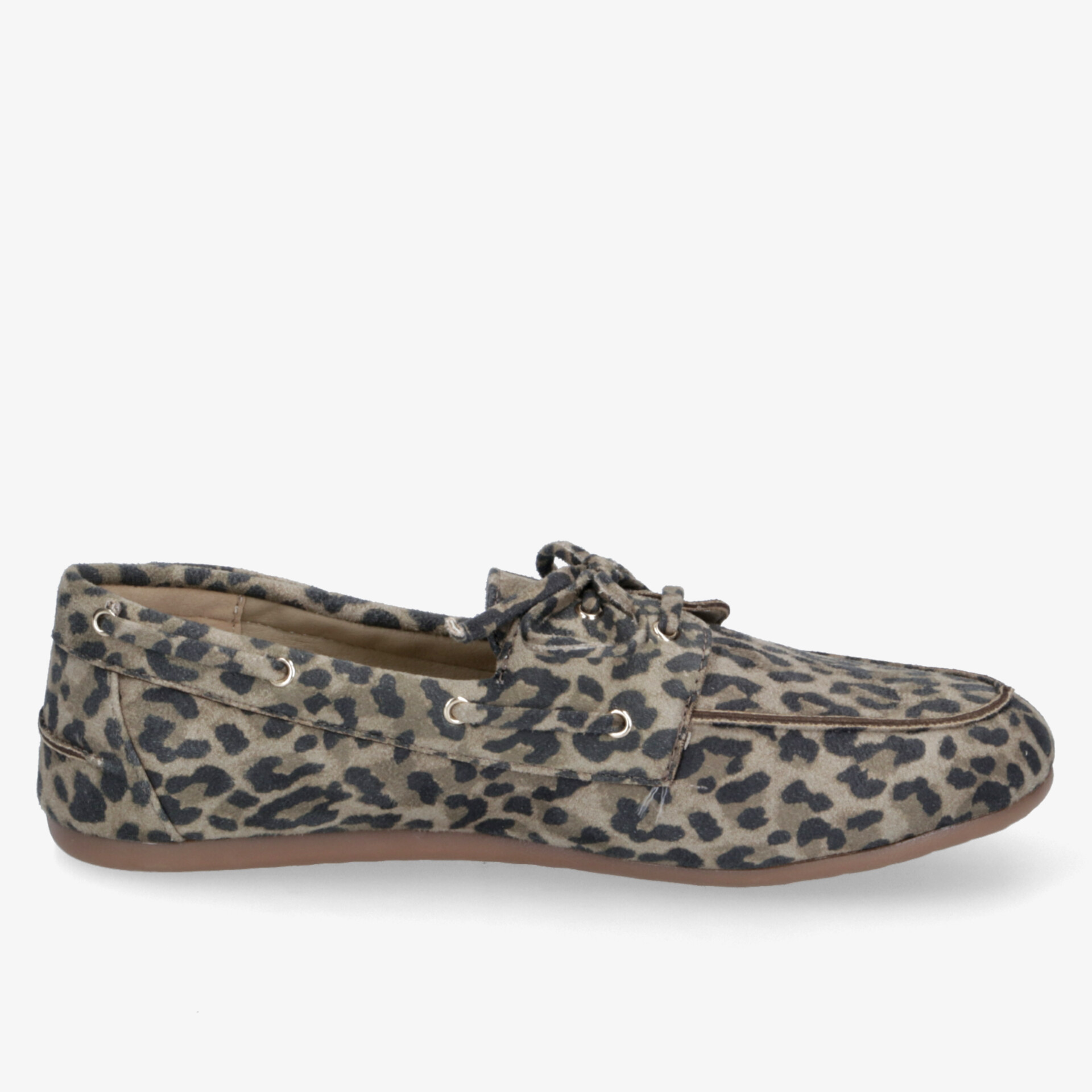 Seitlich abgebildeter Loafer mit modischem Leo-Muster, weichem Material und flexibler, bequemer Sohle
