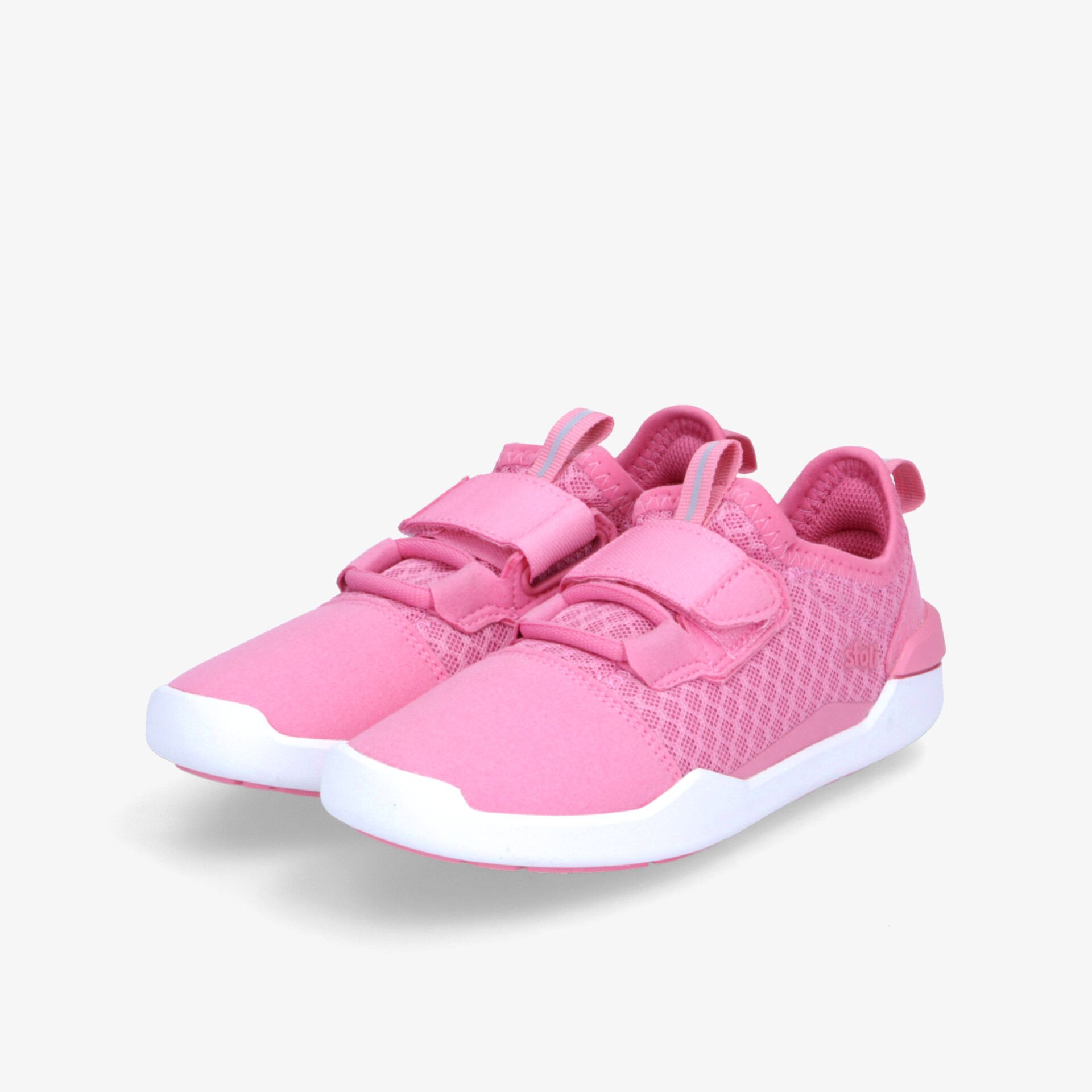 Sportliche rosa Sneaker im Paar mit elastischem Schaft und doppeltem Klettverschluss, leicht und komfortabel