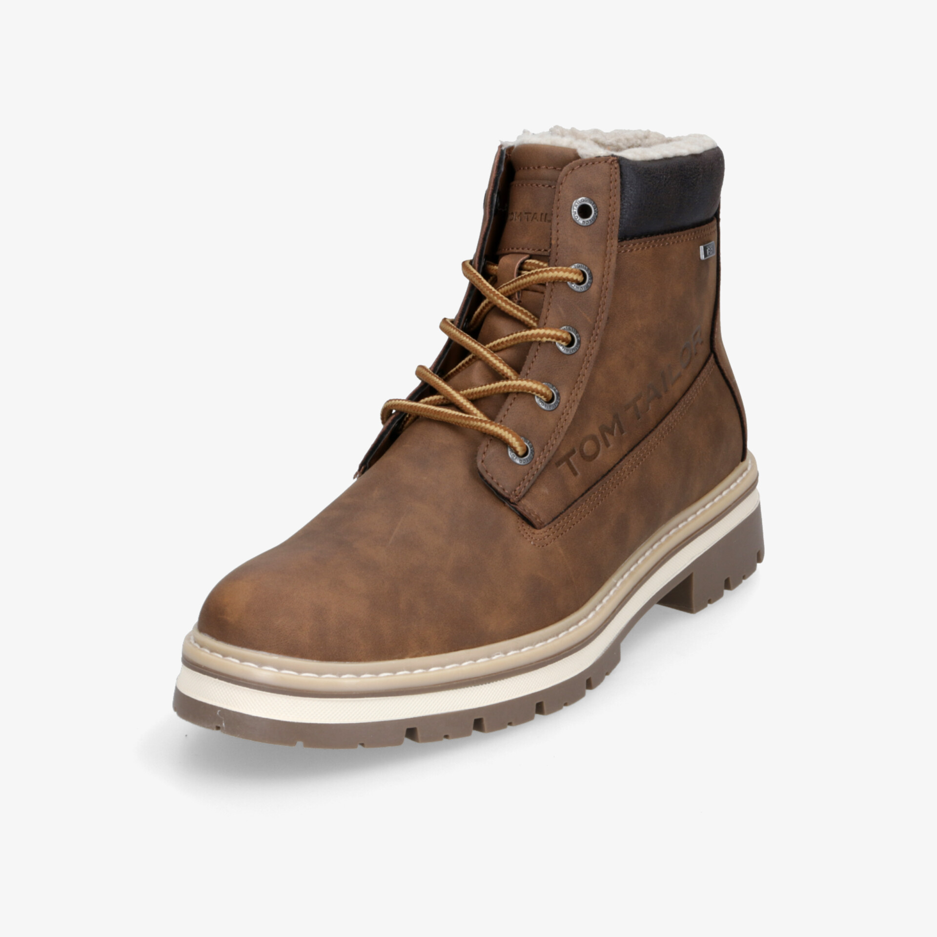 Robuster brauner Schuh mit gepolstertem Schaft, rutschfester Sohle und schnürung, perfekt für kalte Tage