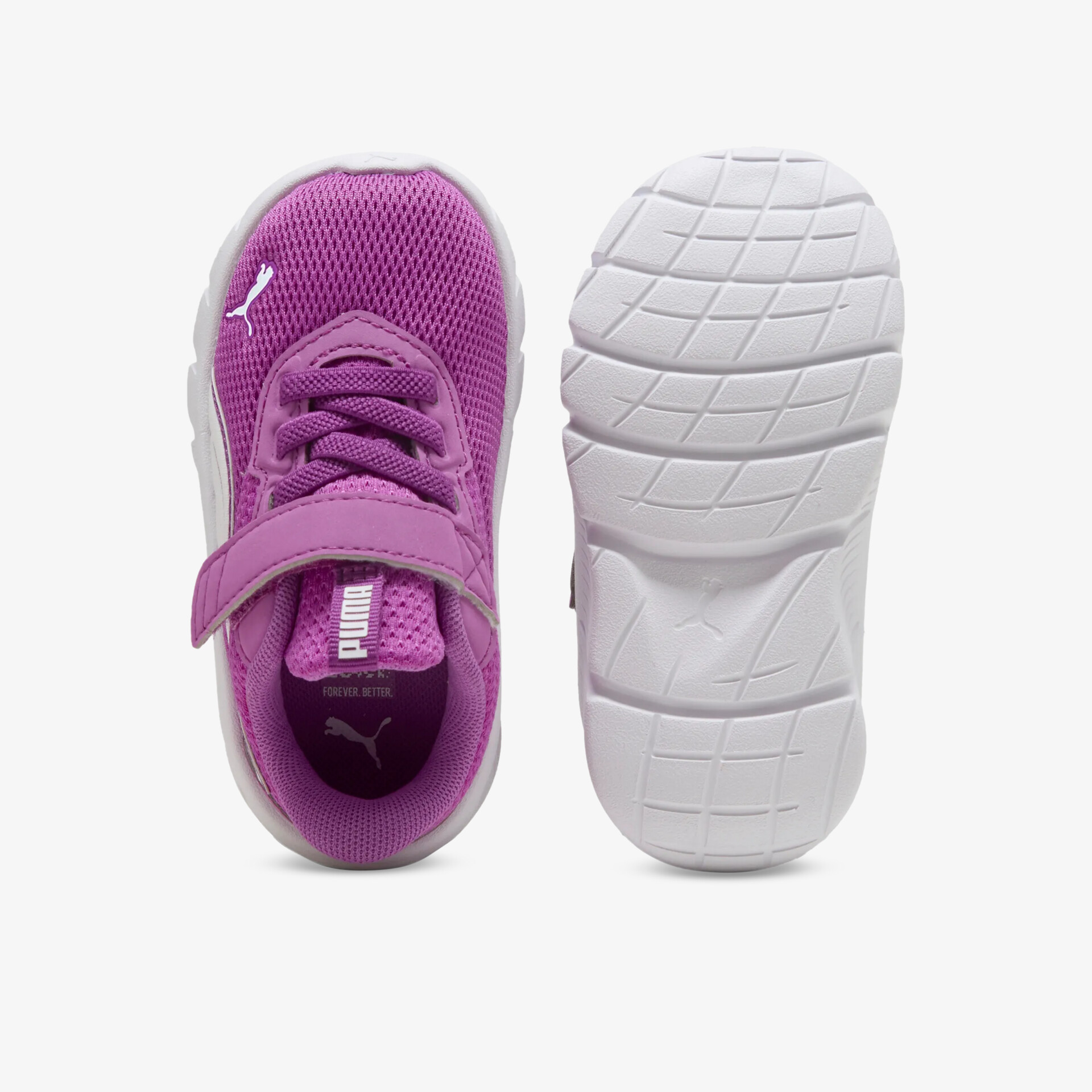 Lila Kinderschuh mit Klettverschluss und rutschfester weißer Sohle für optimalen Tragekomfort