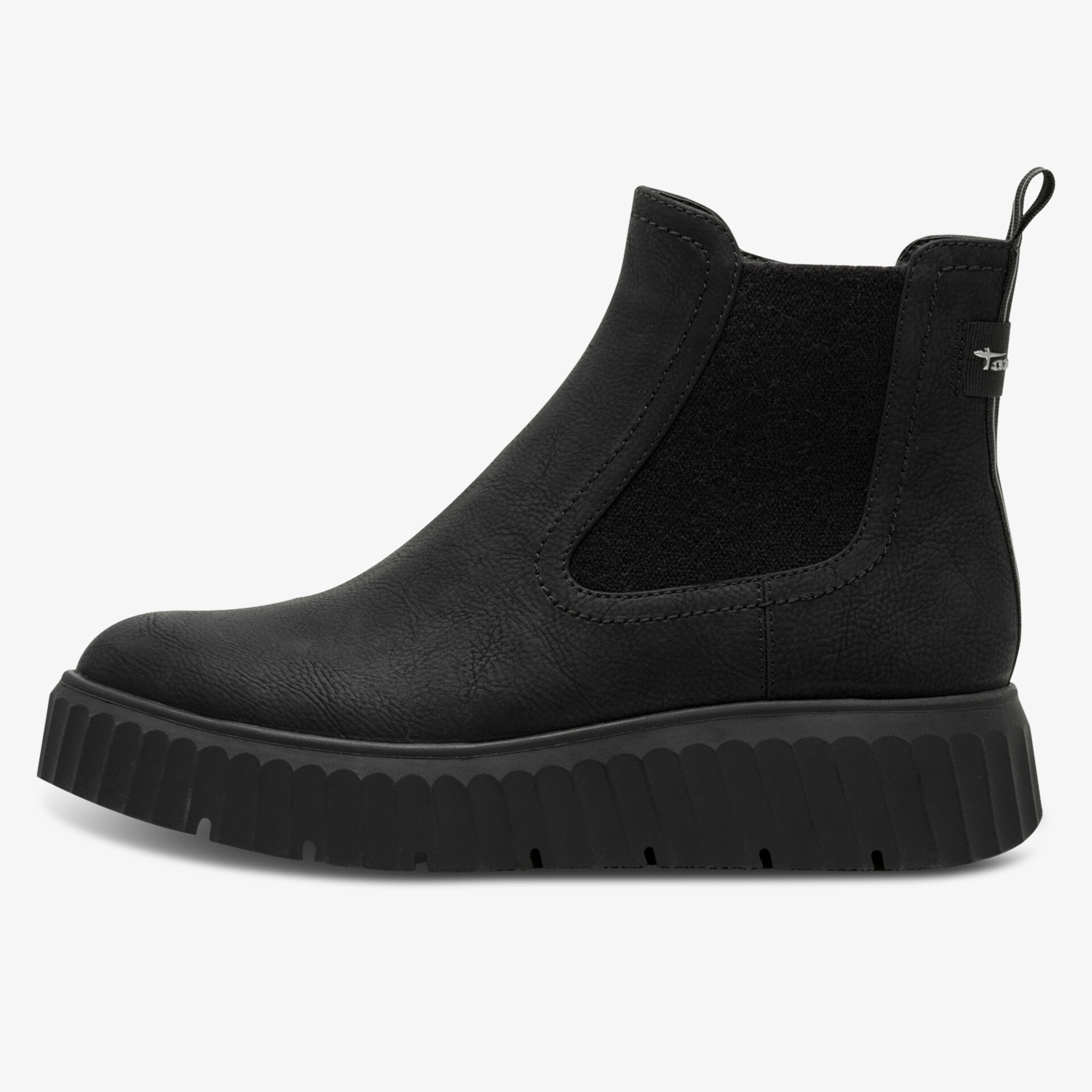 Schwarzer Chelsea Boot mit elastischen Seiteneinsätzen und robuster Gummisohle für komfortablen Alltag