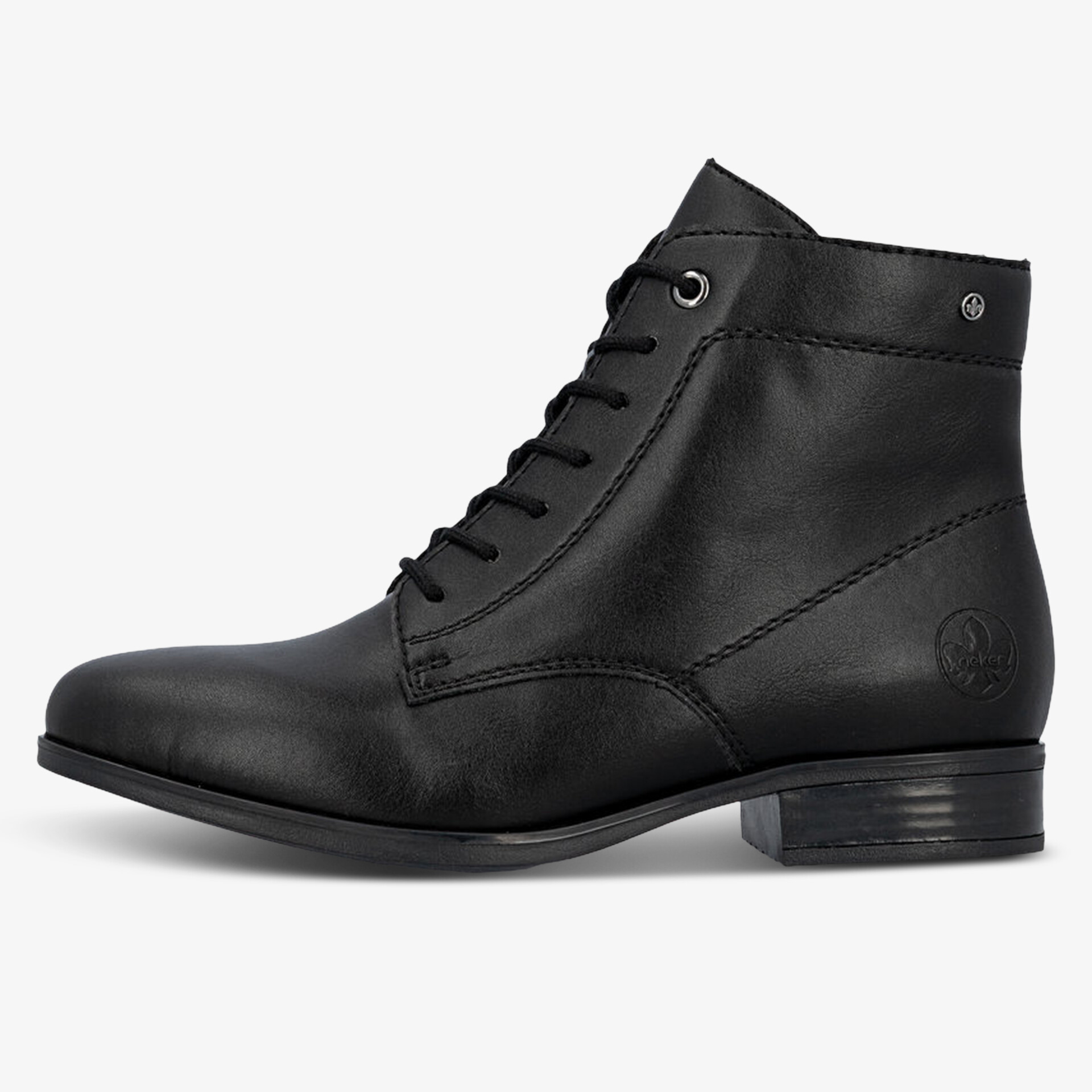 Eleganter schwarzer Lederstiefel mit Schnürung und niedrigem Absatz, klassische und hochwertige Ausführung