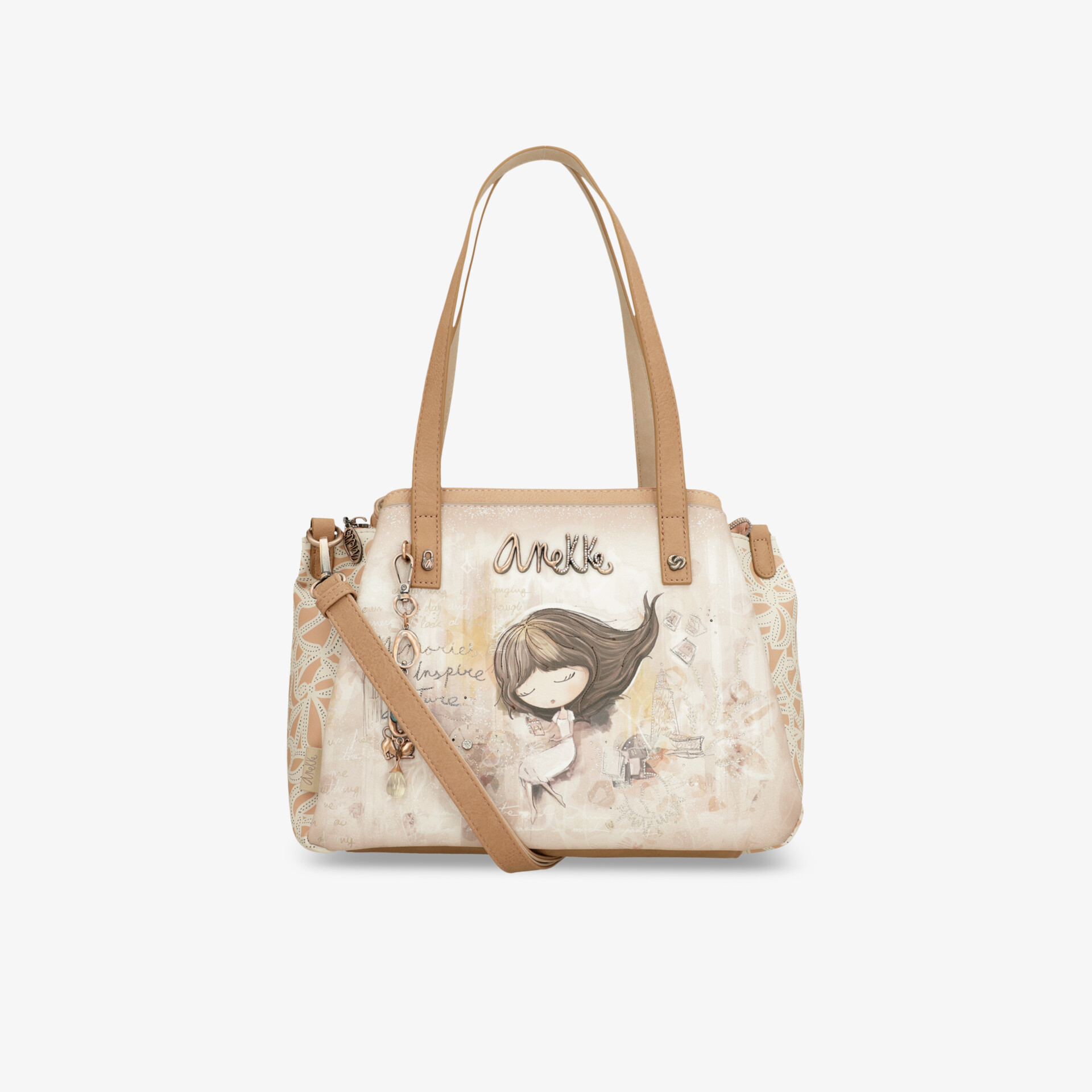 Stilvolle Handtasche mit verstellbarem Schulterriemen und detailreichem Vintage-Motiv, kompakt und hochwertig verarbeitet