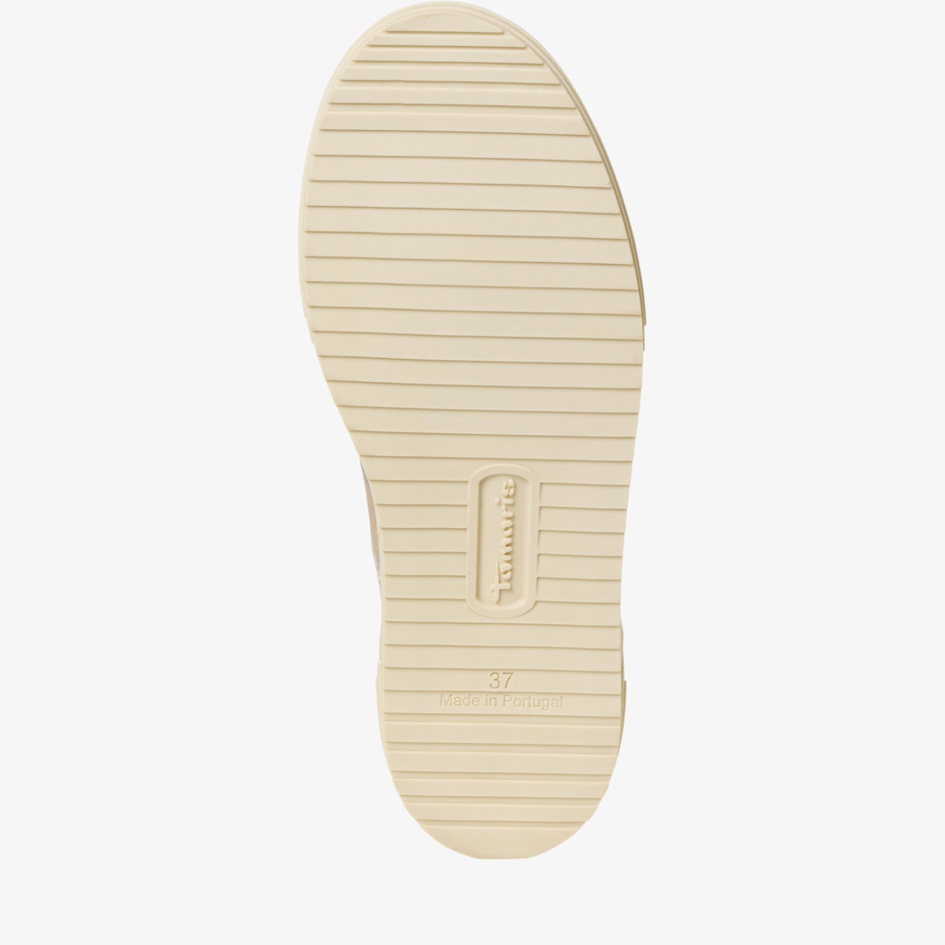 Beige Schuhsohle mit rutschfestem Rillenprofil für optimalen Halt und langlebigen Tragekomfort
