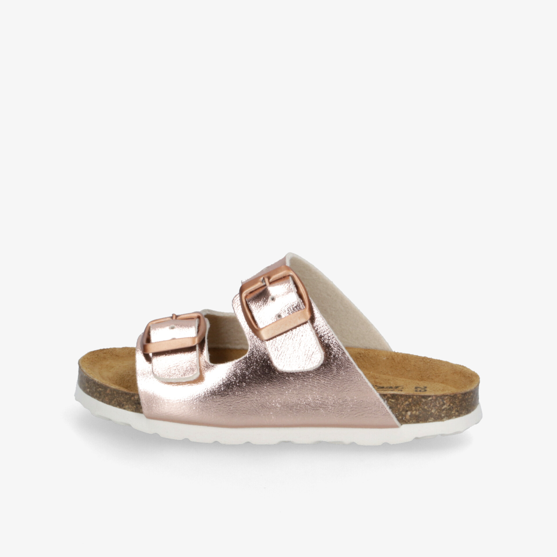 Bequeme Pantolette mit verstellbaren Schnallen und weichem Fußbett in schimmernder Metallic-Optik