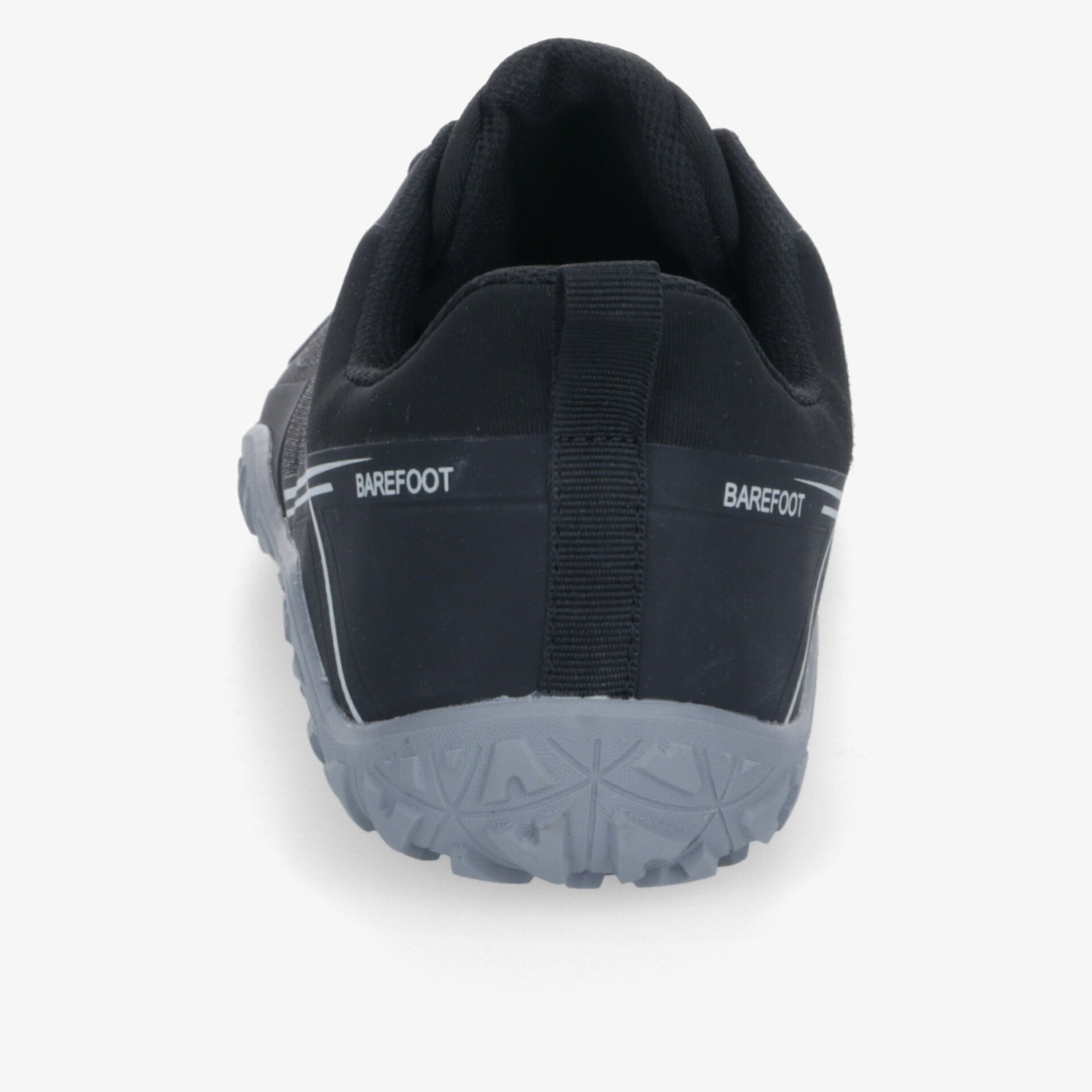 Barfußschuhe in Schwarz mit grauer Sohle und flexiblem Tragekomfort, perfekt für natürliche Bewegungen.