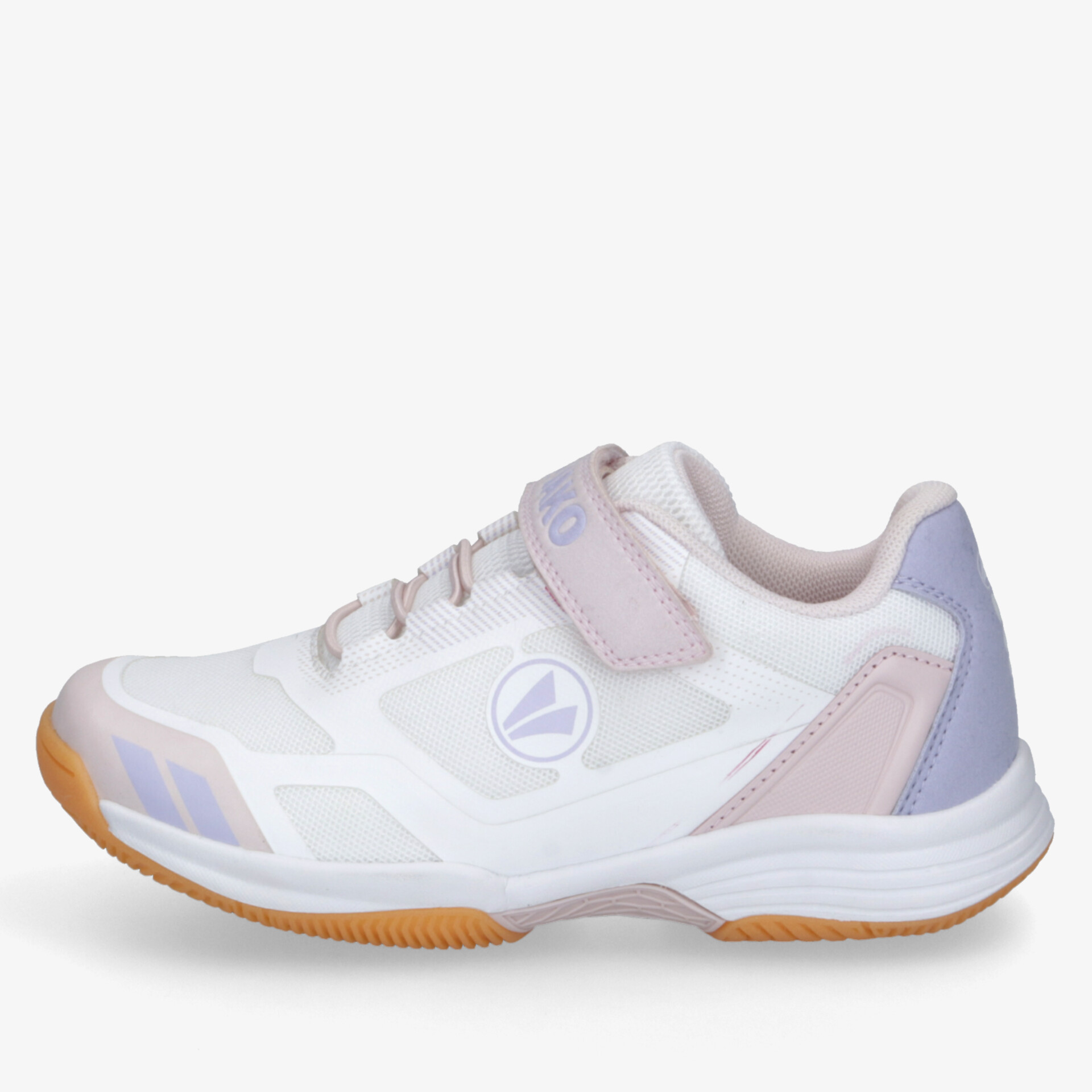 leichter Sportschuh mit rutschfester Sohle und bequemem Verschluss in Pastellfarben seitlich abgebildet