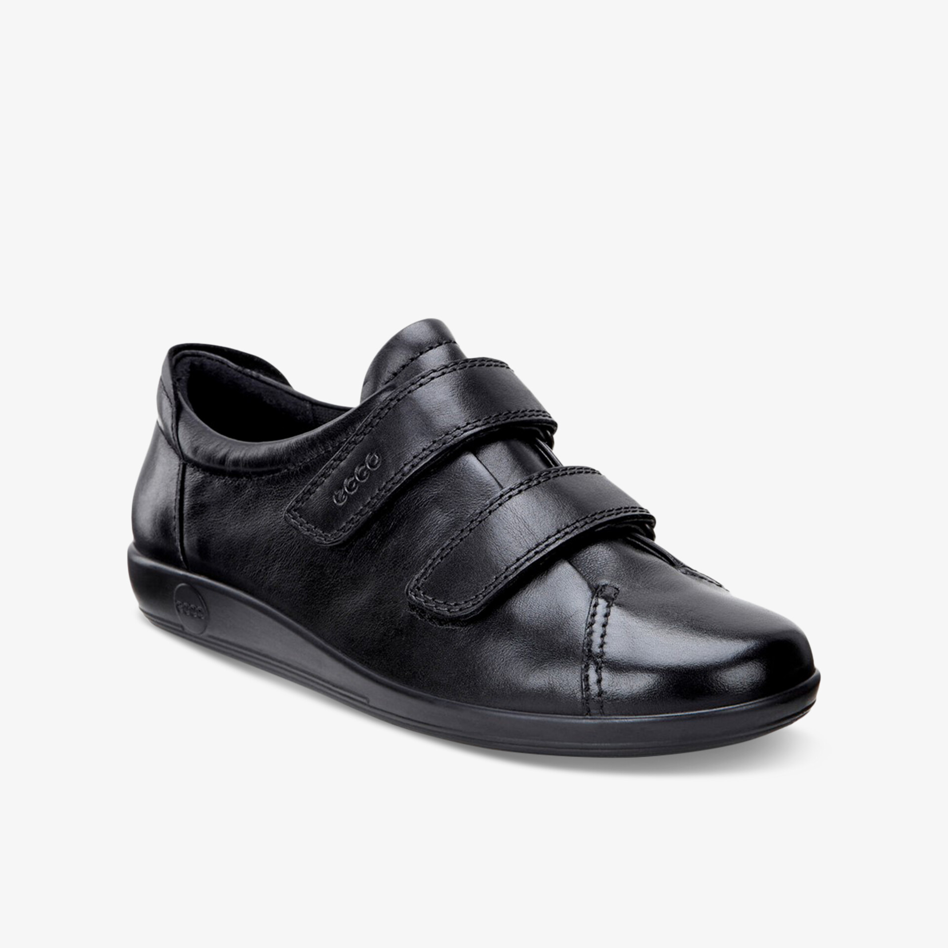 Elegant und bequem: schwarzer Alltagsschuh aus Leder mit praktischem Klettverschluss für modernen Stil.