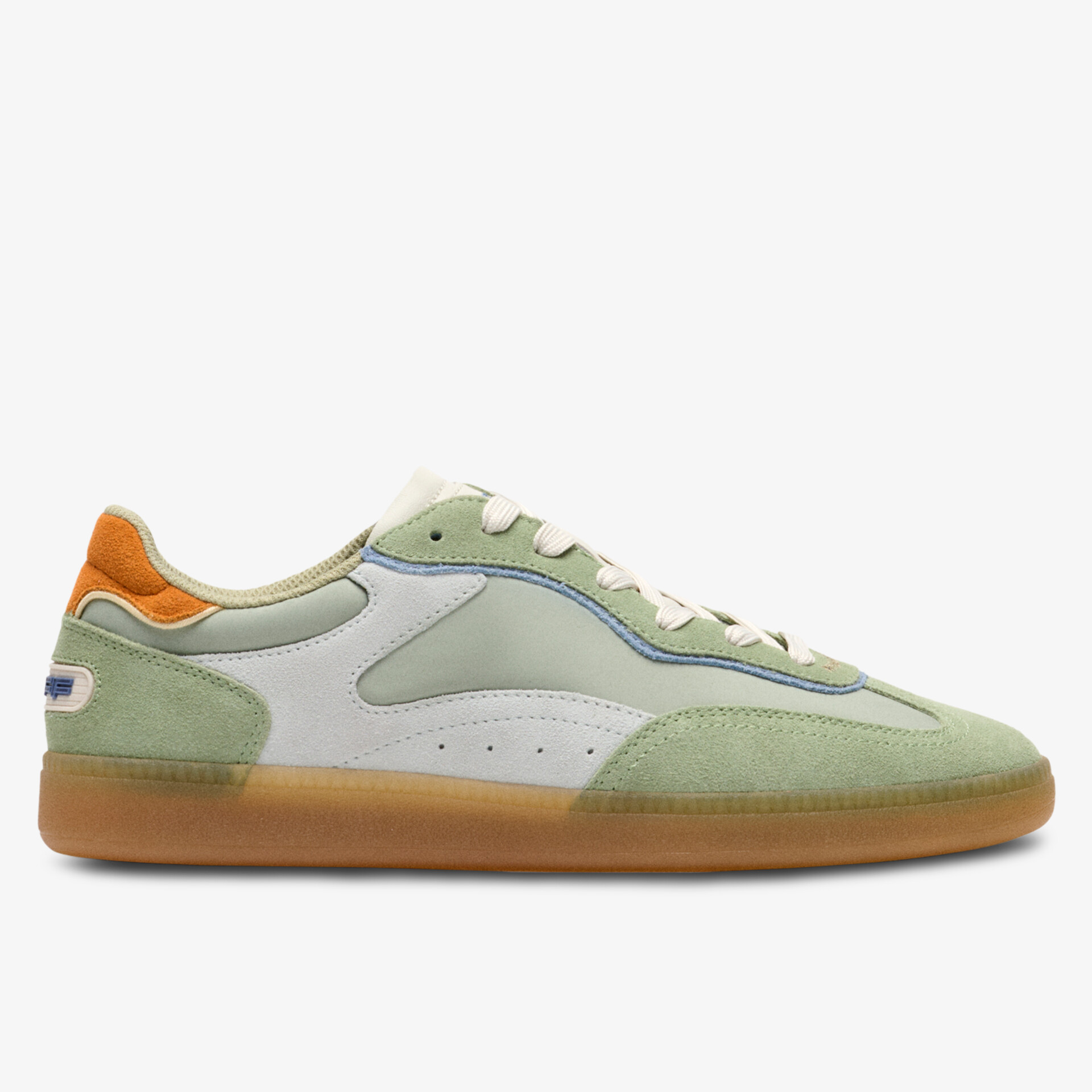 Moderner Sneaker in Grün, Weiß und Orange mit bequemer Sohle und stilvollem Design