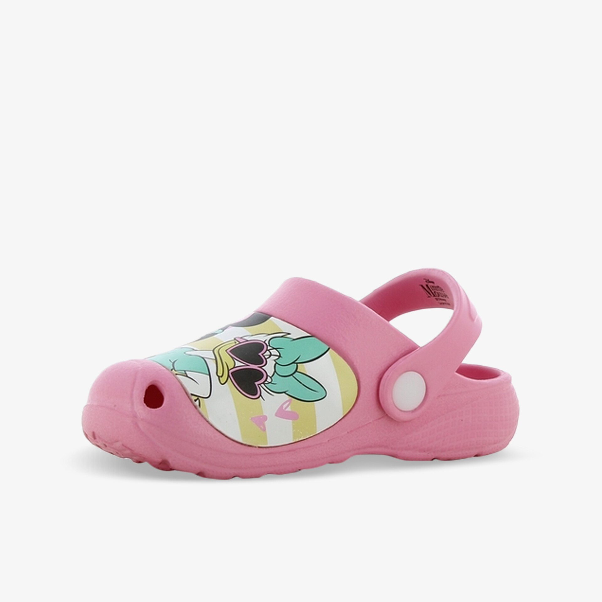 Leichter und bequemer pinkfarbener Kinderschuh mit farbenfrohem Motiv und praktischem Trageriemen