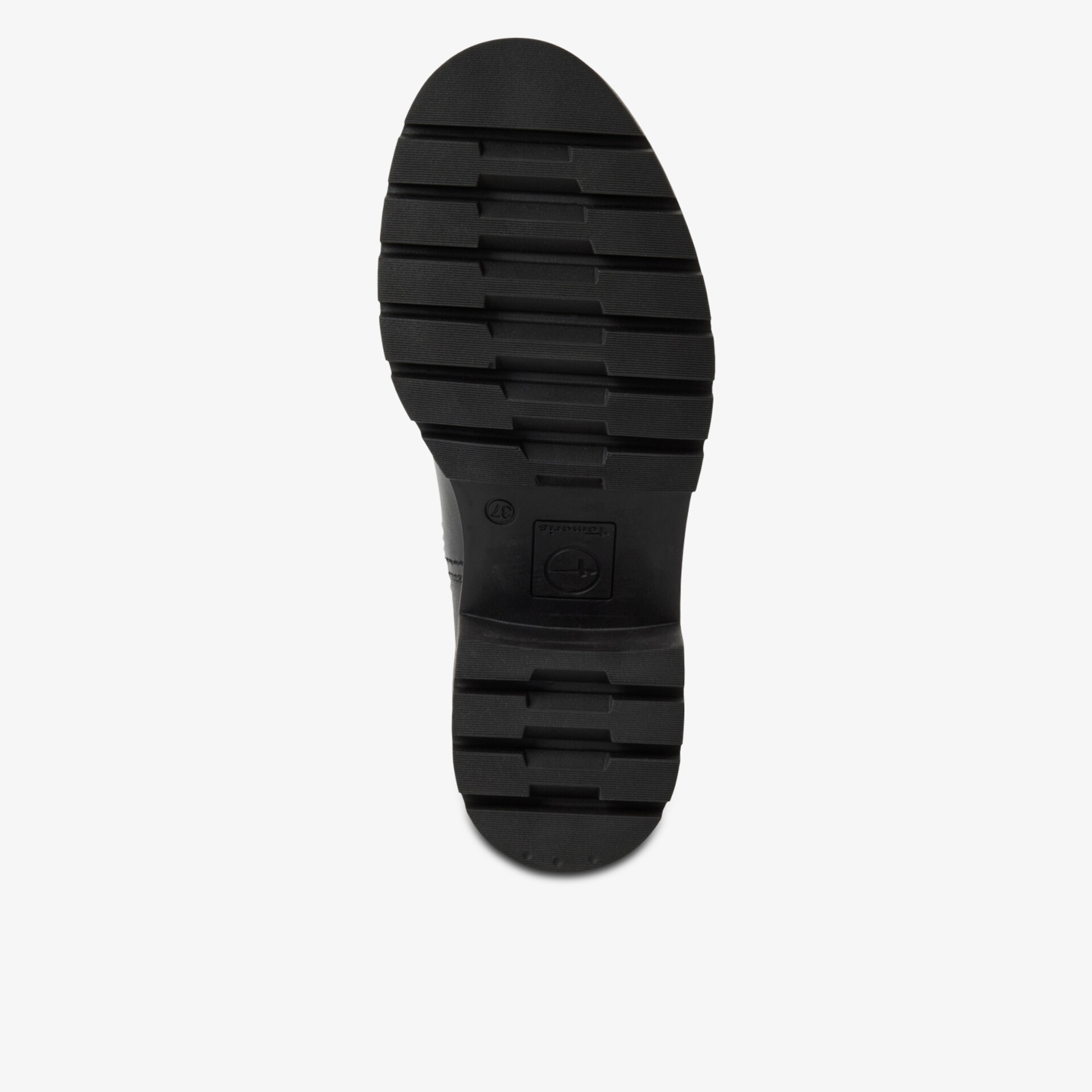Schwarze robuste und rutschfeste Schuhsohle mit deutlichem Profil