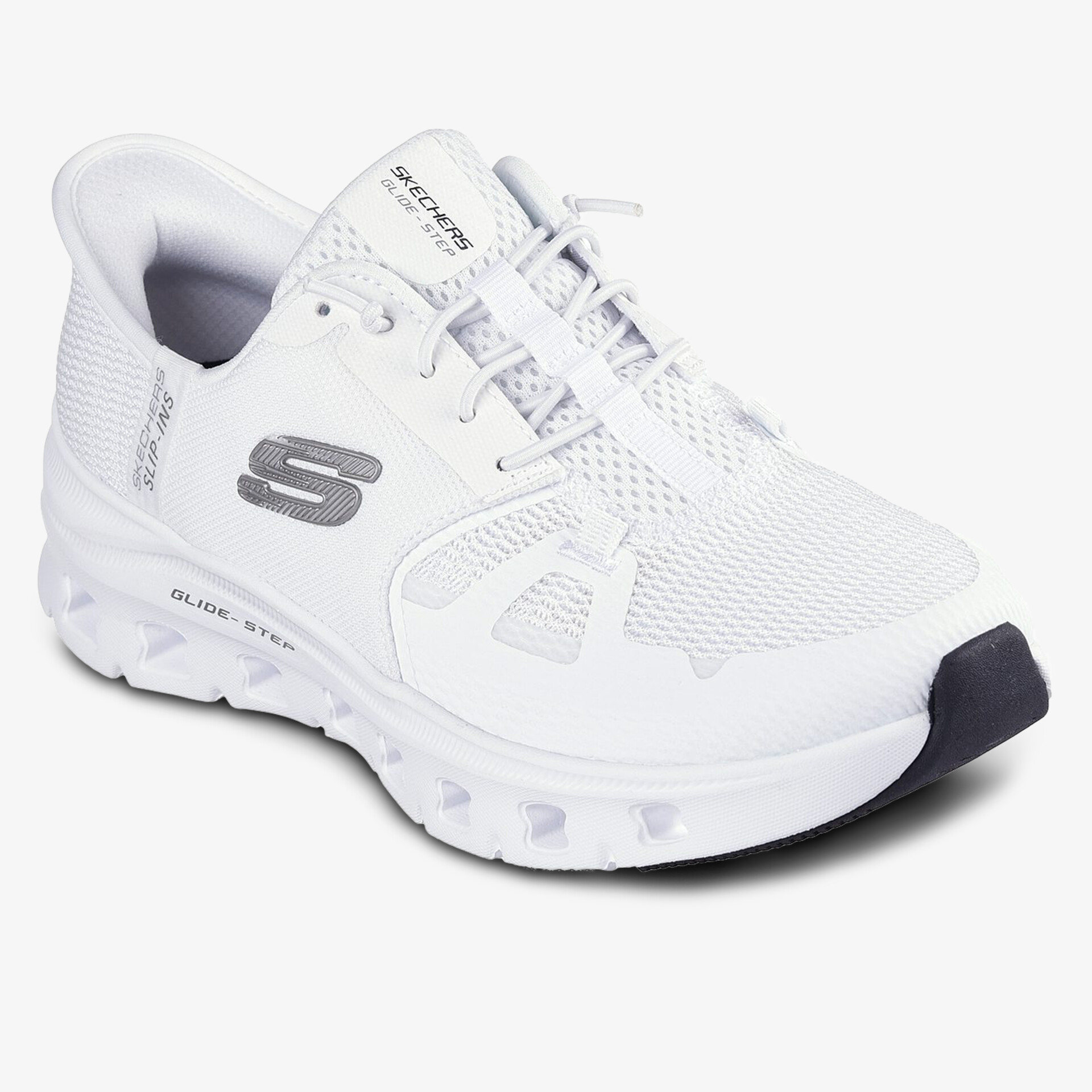 Moderner Sportschuh aus weißem Mesh mit optimaler Dämpfung und Grip.