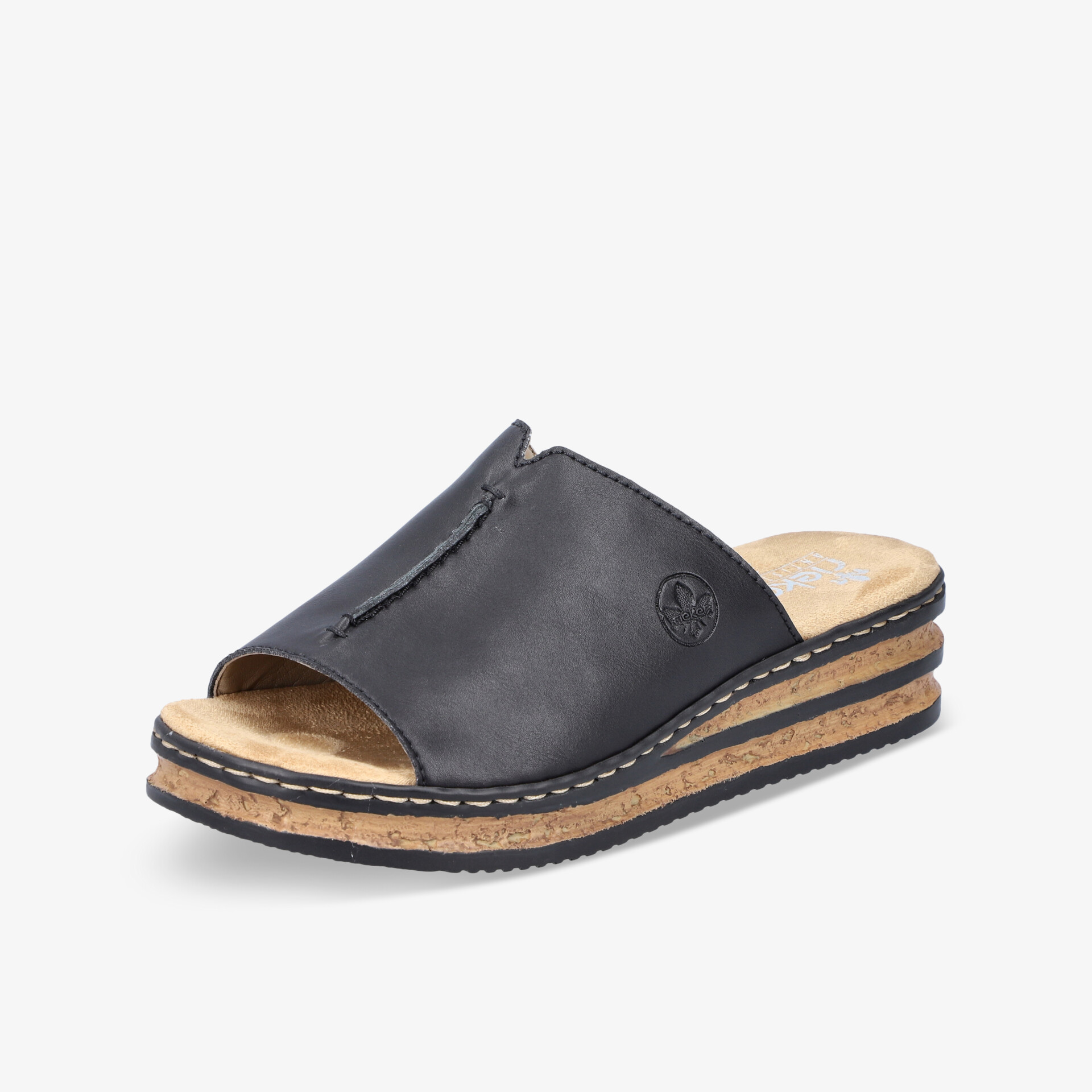 Schwarz Slide Sandale mit offener Zehenpartie und bequemer, leicht erhöhter Sohle für täglichen Komfort