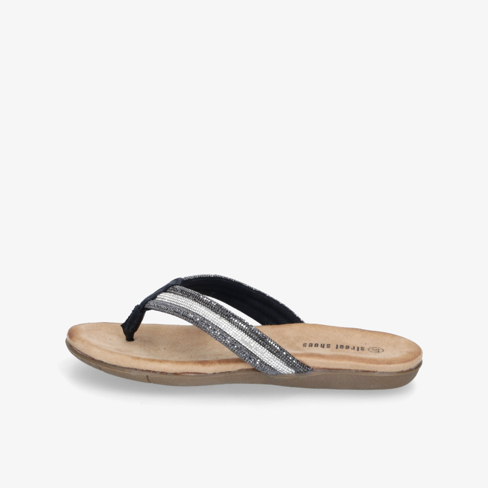 Leichte silberne Flipflop Sandale mit weichem Fußbett, komfortabel und modisch für sommerliche Anlässe