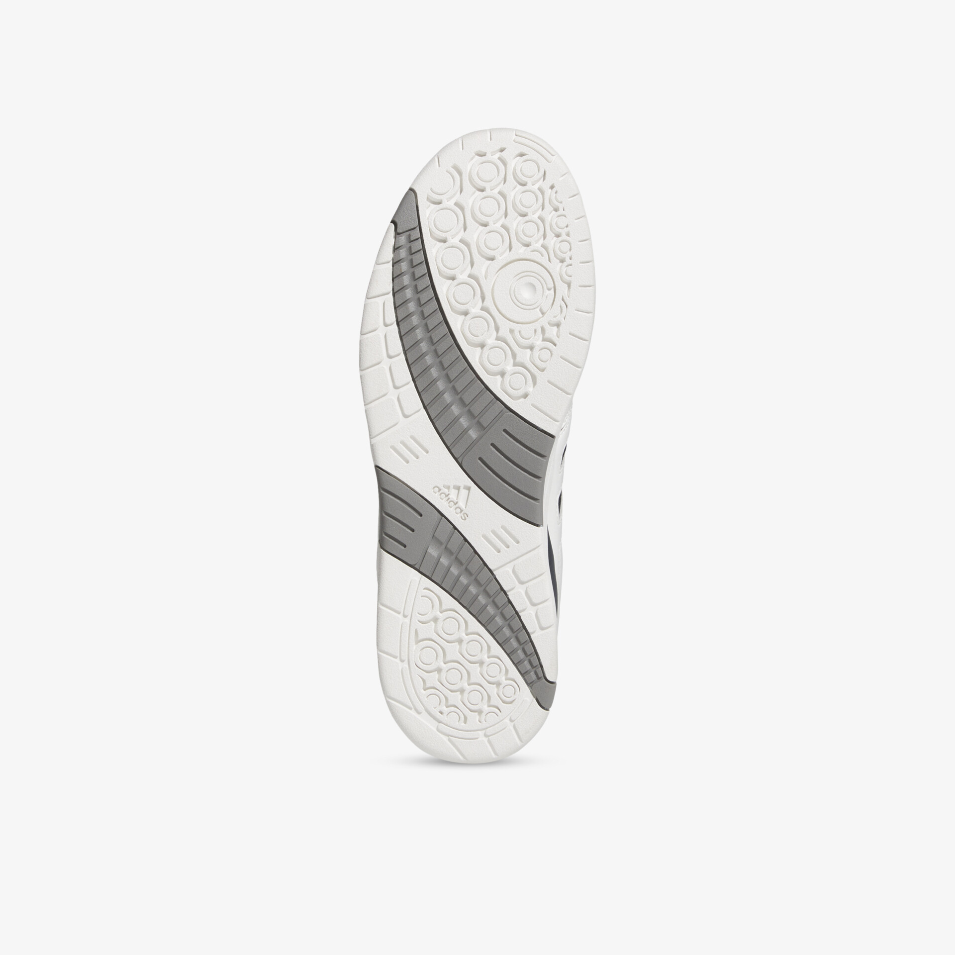 Weiße Sneaker-Sohle mit grauen Elementen, profilierte rutschfeste und flexible Laufsohle