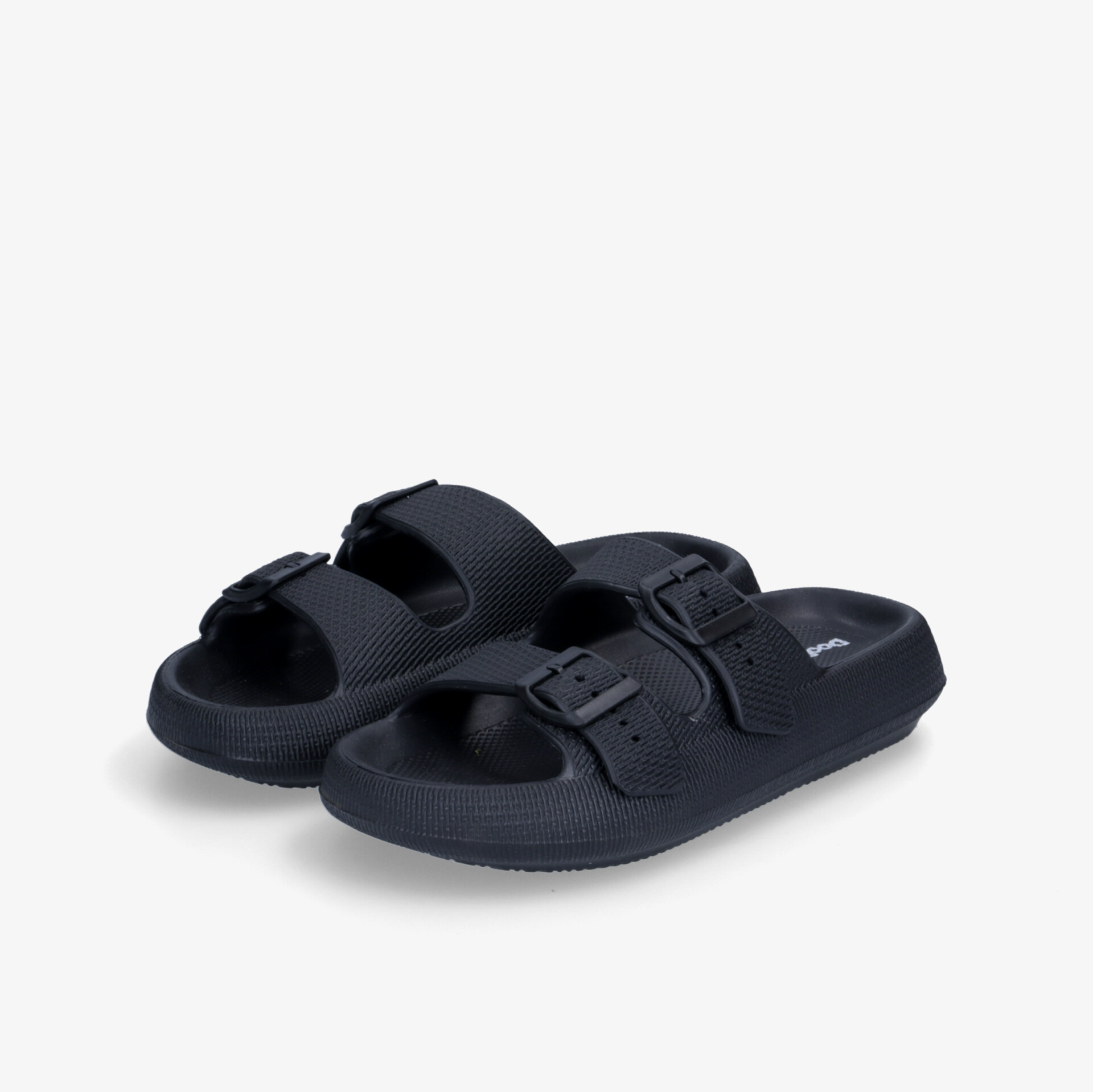 Schwarze Sandalen mit Doppelriemen und verstellbarer Schnalle, ideal für Komfort und Stil.
