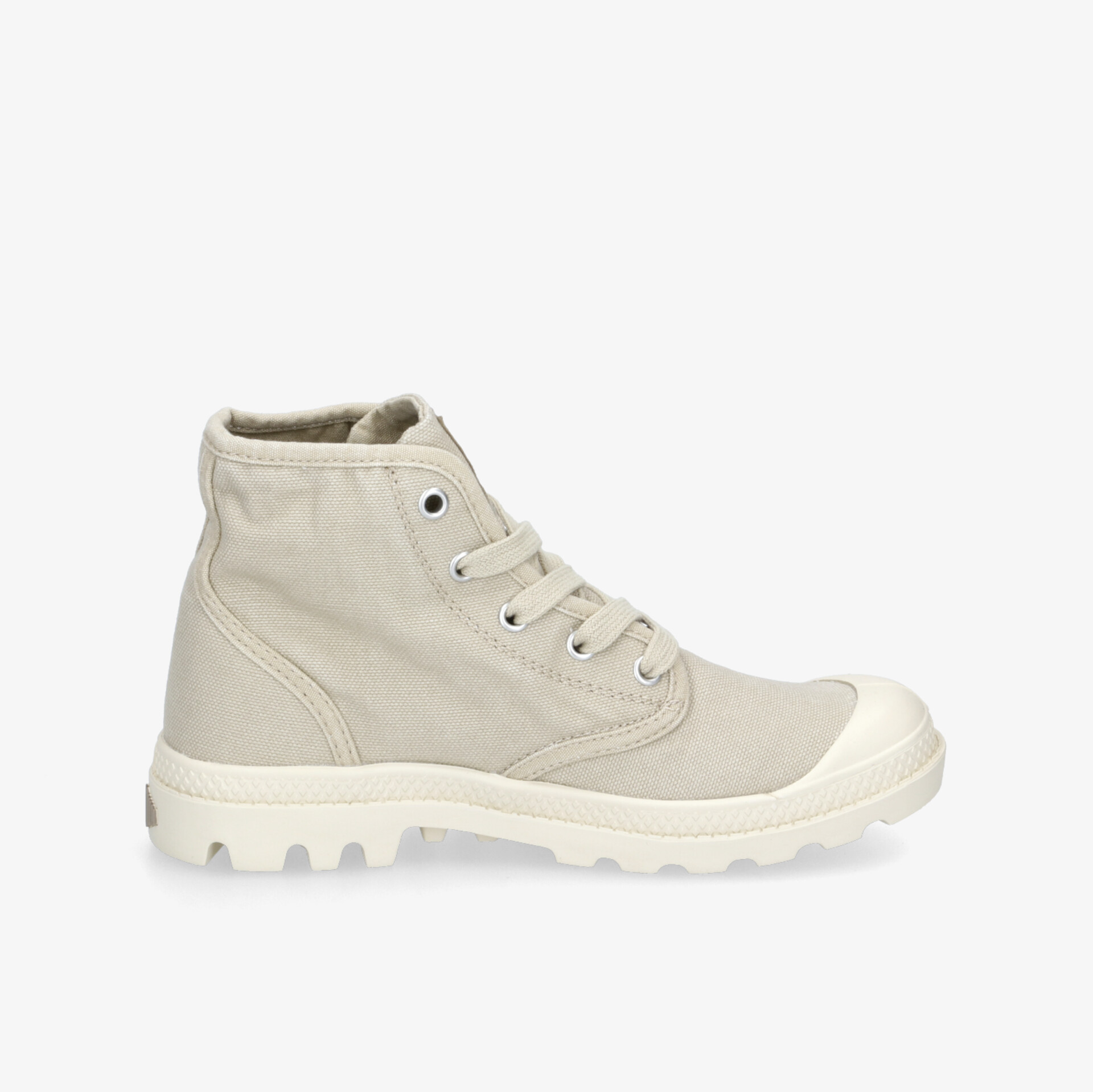 Beiger High-Top Sneaker mit robuster Gummisohle und Schnürdesign, ideal für modische und bequeme Alltagslooks.