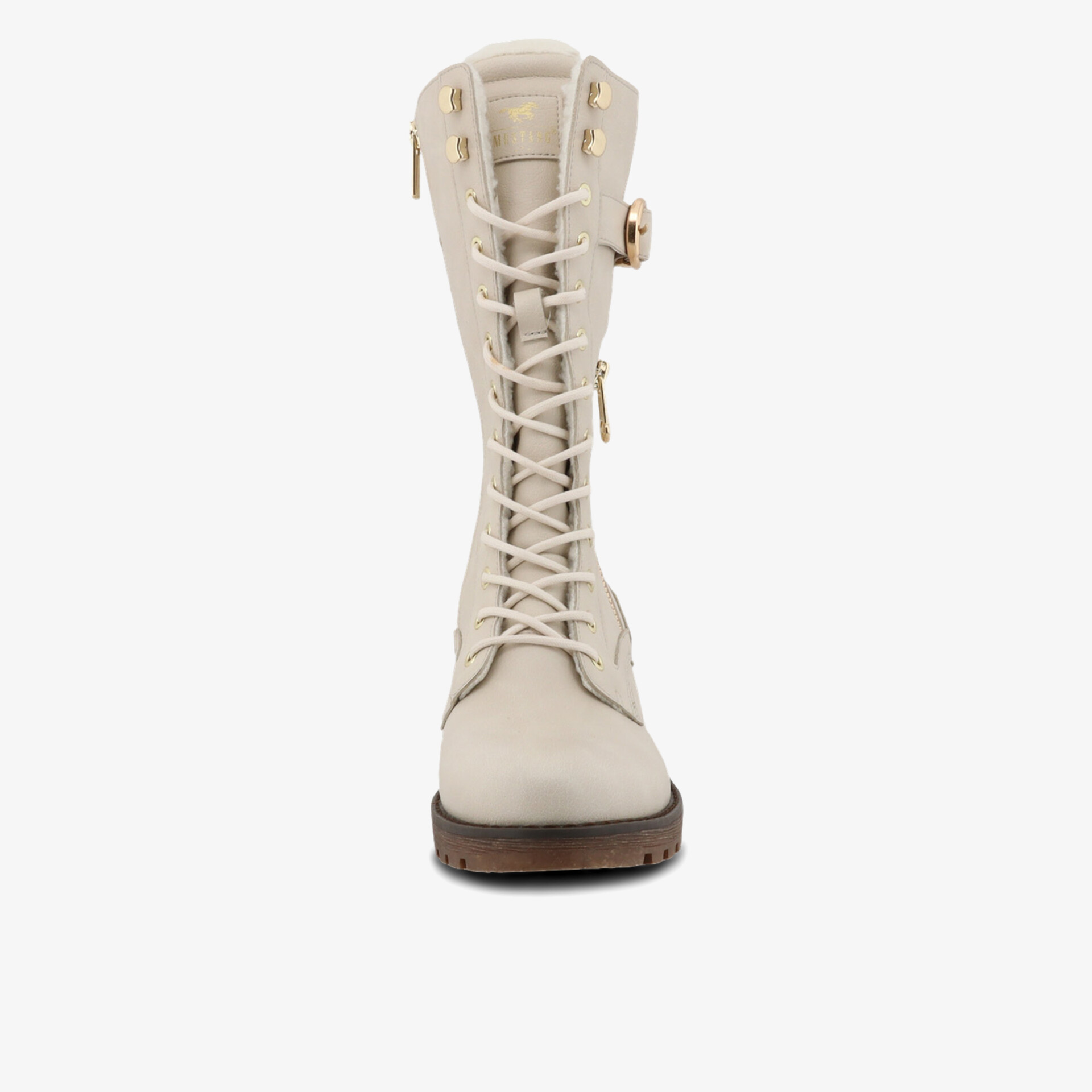 Hoher heller Schnürstiefel mit robuster breiter Sohle, modisch und bequem