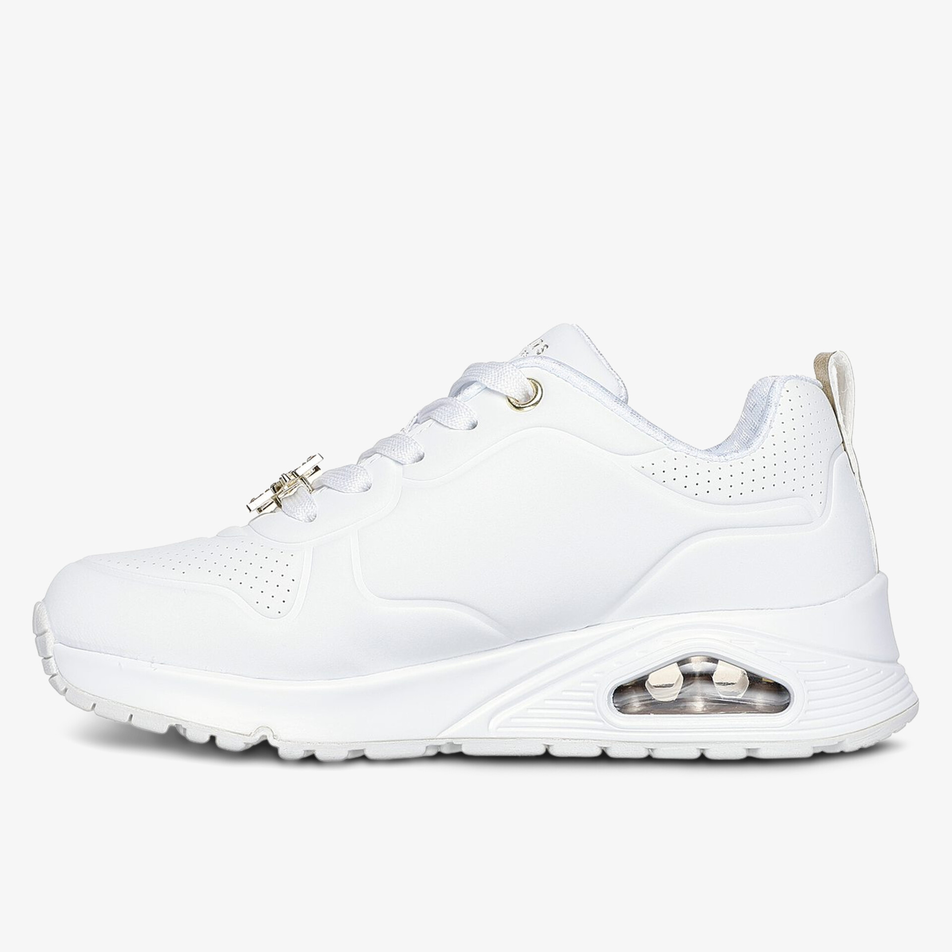 Moderner weißer Sneaker mit bequemer Passform und sportlichem Design seitlich