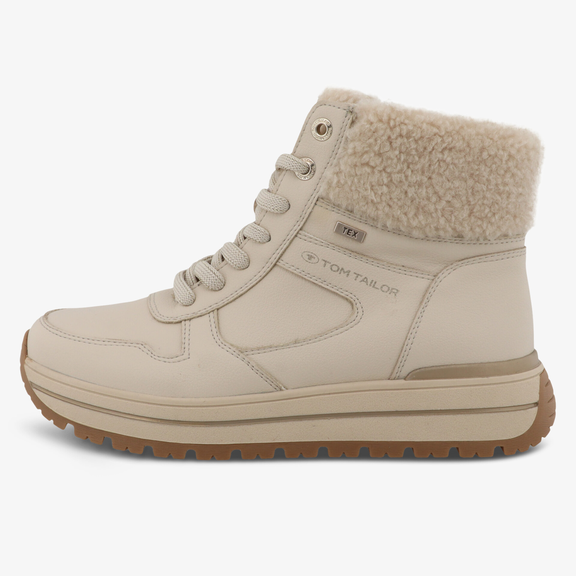 Warmer beige gefütterter Winterstiefel mit robuster Sohle und komfortabler Schnürung für kalte Tage