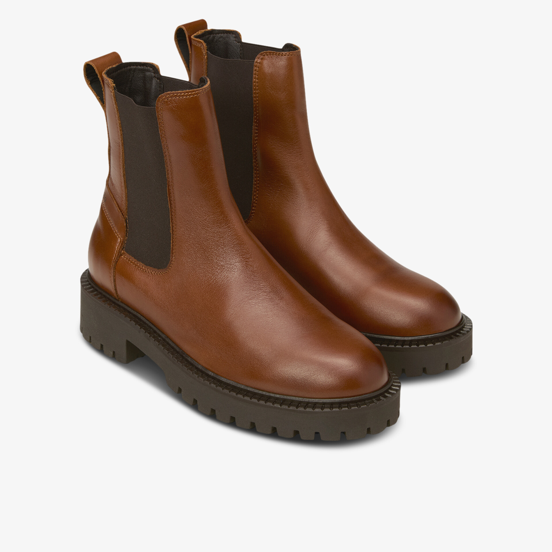Robuste braune Chelsea Boots aus Leder mit elastischem Einsatz und profilierter Sohle für komfortablen Halt