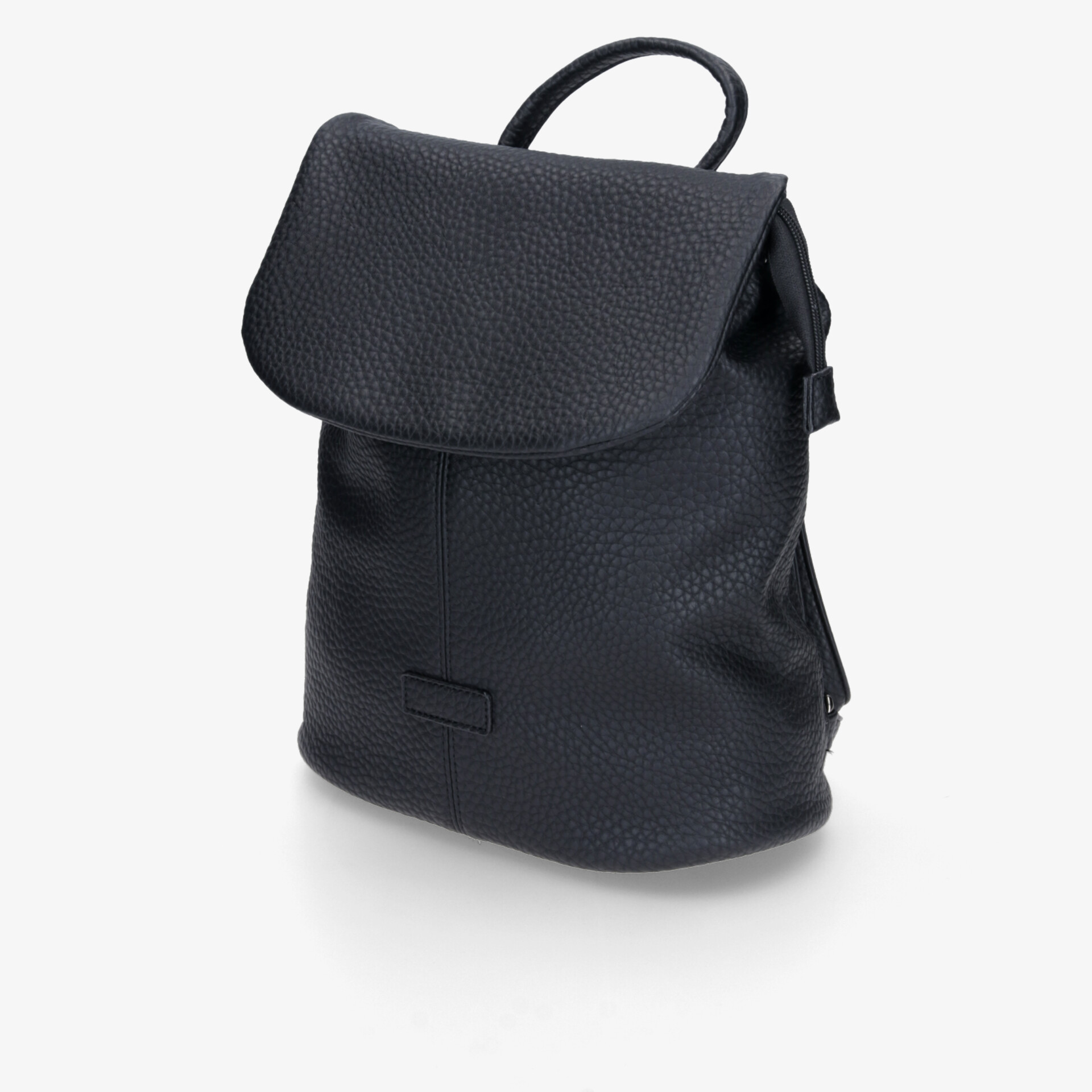 Moderner schwarzer Leder Rucksack mit Tragegriff, kompakt und praktisch, Frontansicht