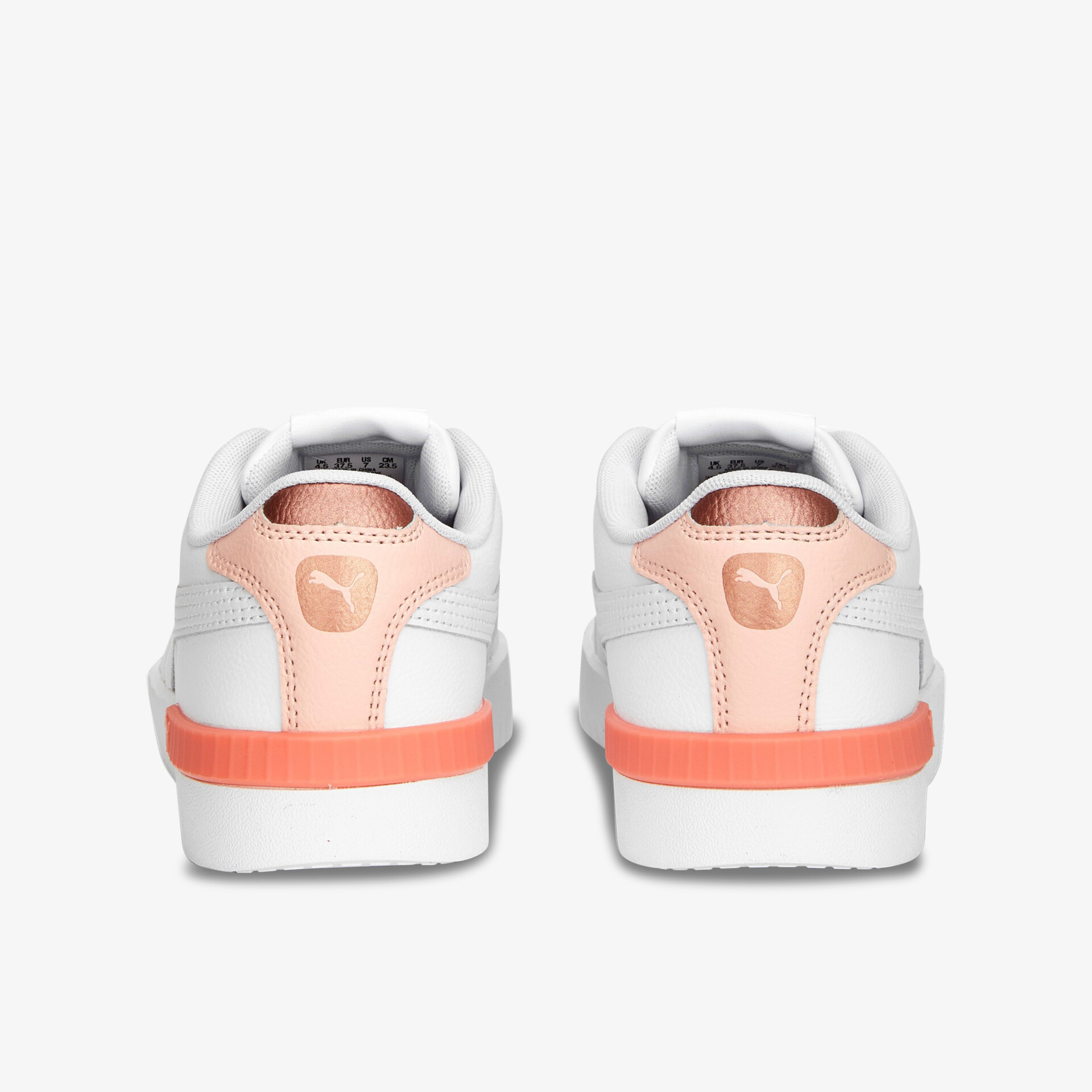 Bequeme weiße Sneaker mit orangefarbenen Akzenten und stylishen Details, ideal für Alltag und Sport.