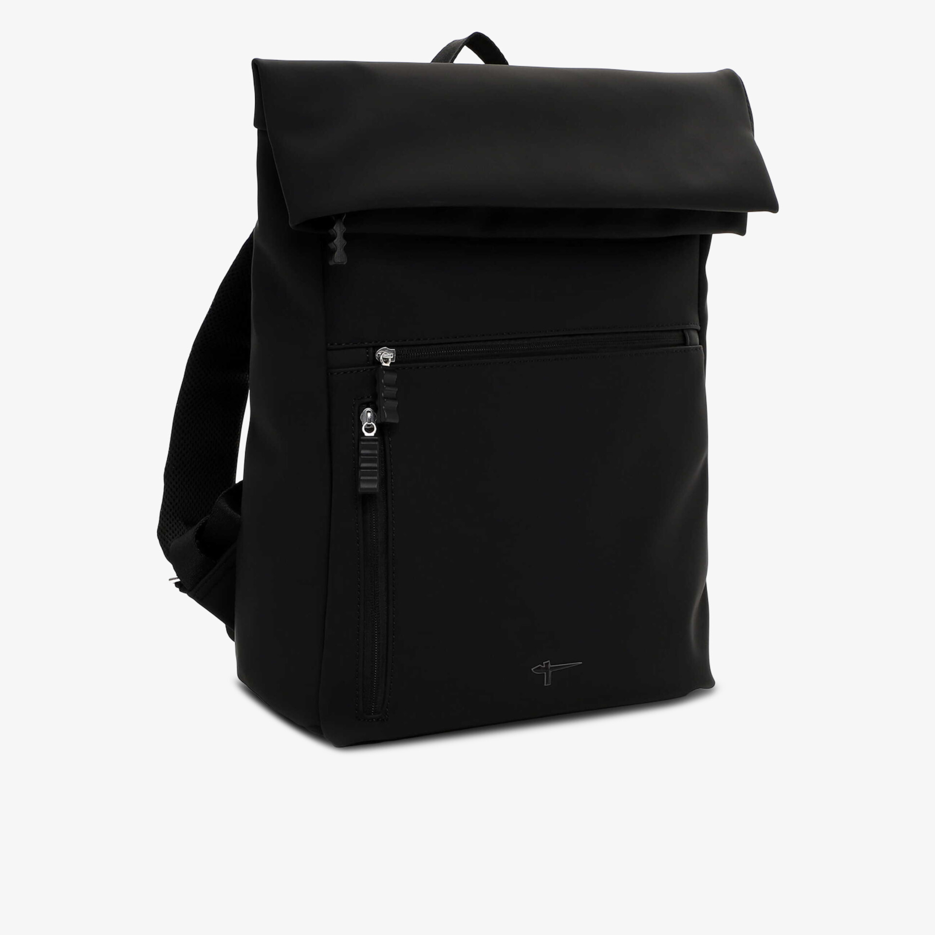 Moderner schwarzer Rucksack mit geräumigem Hauptfach und funktionalen Reißverschluss-Taschen für den Alltag