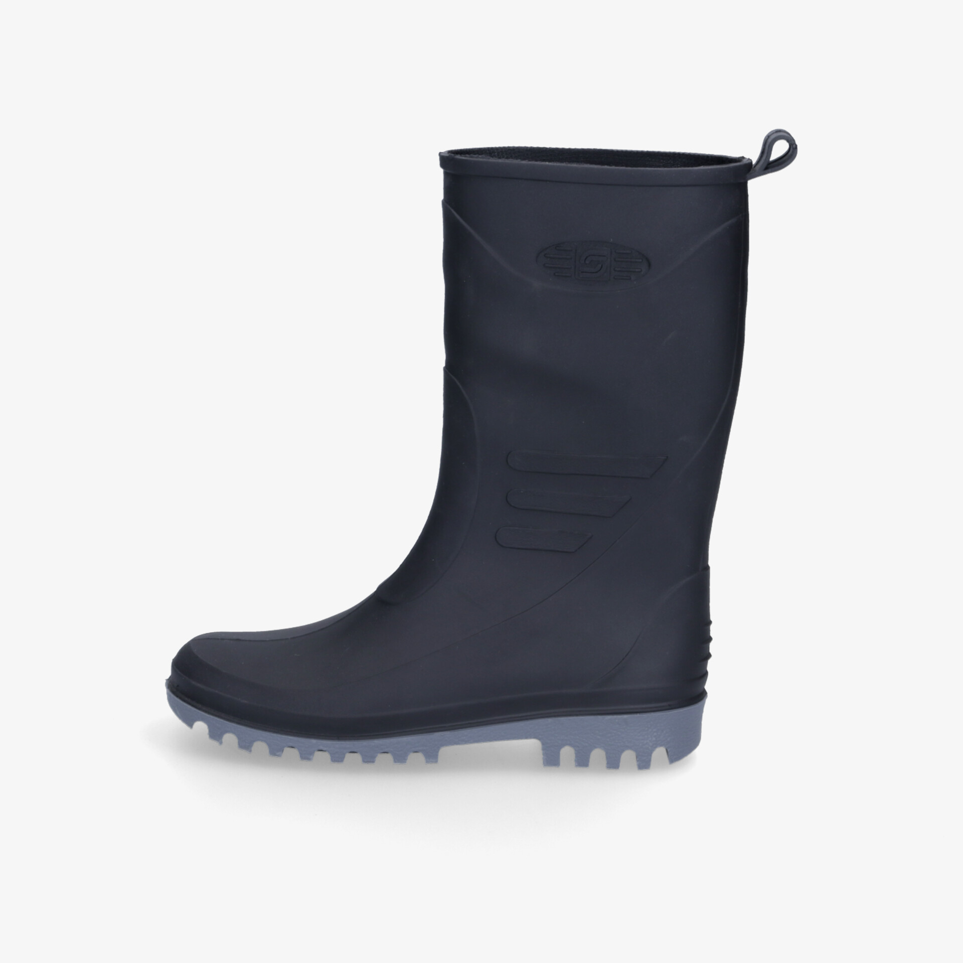 Robuster schwarzer Gummistiefel mit rutschfester Sohle, komfortabel und wasserdicht für vielseitige Nutzung