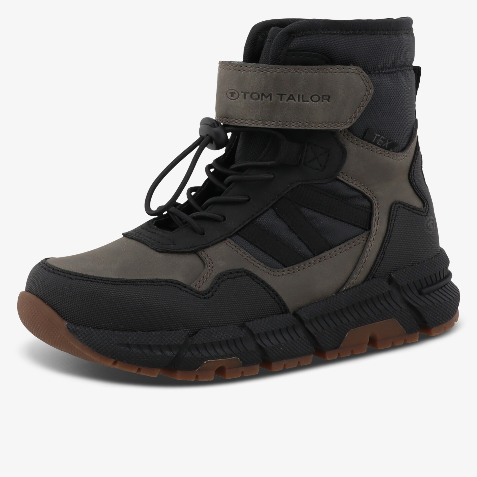 Robuster hoher Schuh mit Schnürung, Klettverschluss und profilierter Sohle für optimalen Halt