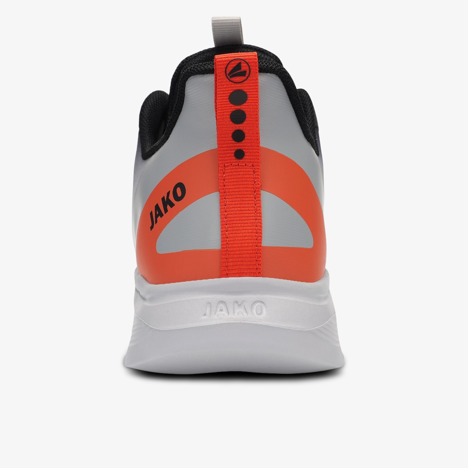 Sportlicher Schuh mit auffälligem orangenem Akzent, gepolsterte Ferse und stabiler Laufsohle