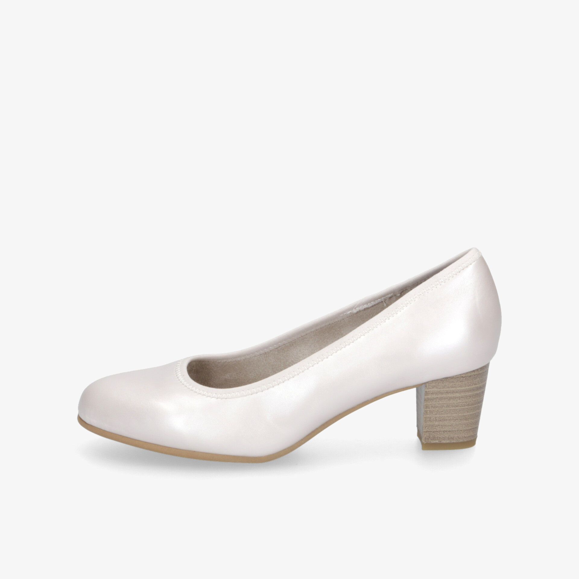 Eleganter weißer Schuh mit komfortablem Blockabsatz und glatter Oberfläche für vielseitigen Tragekomfort