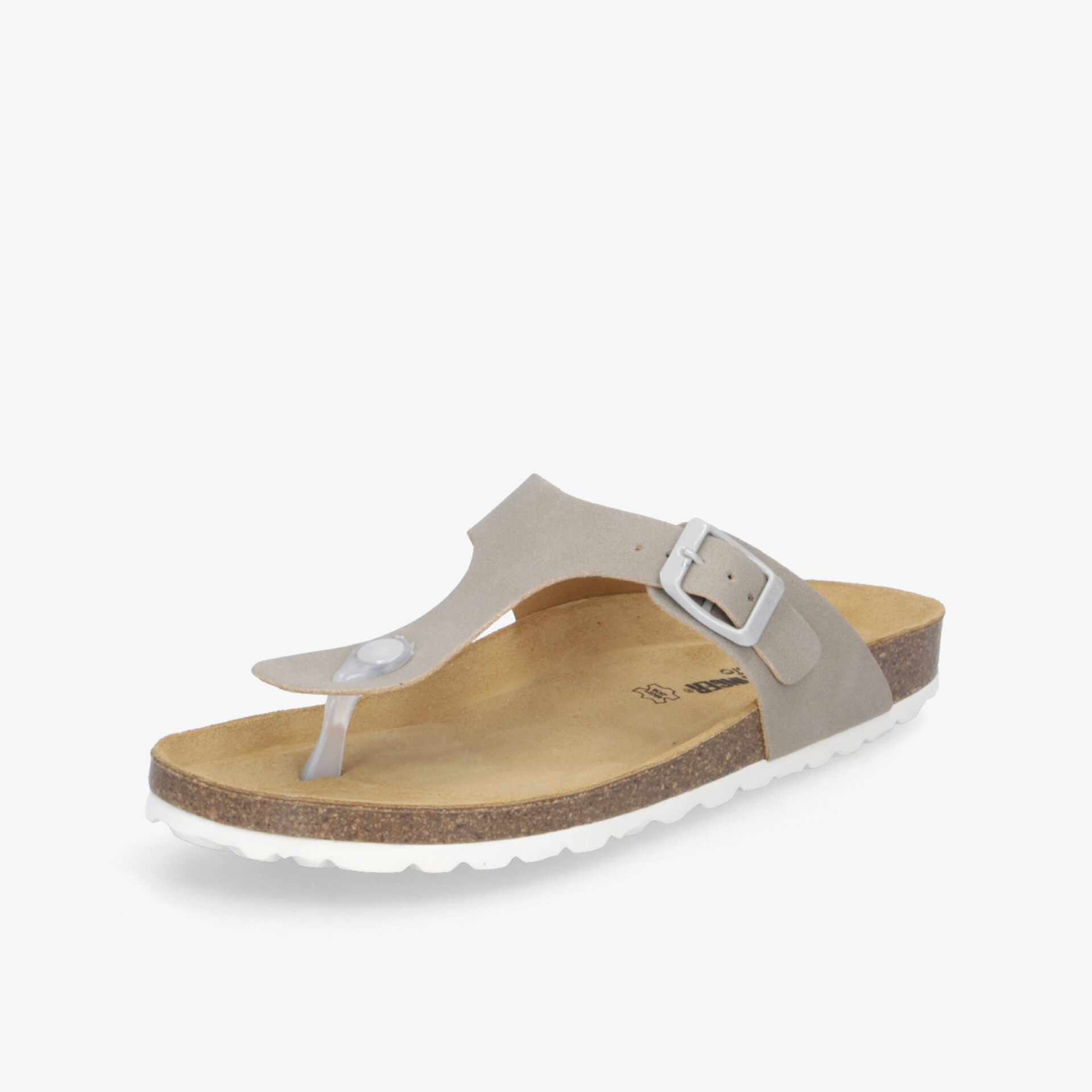 Bequeme beige Zehentrenner Sandale mit verstellbarer Schnalle und weicher Sohle für hohen Tragekomfort