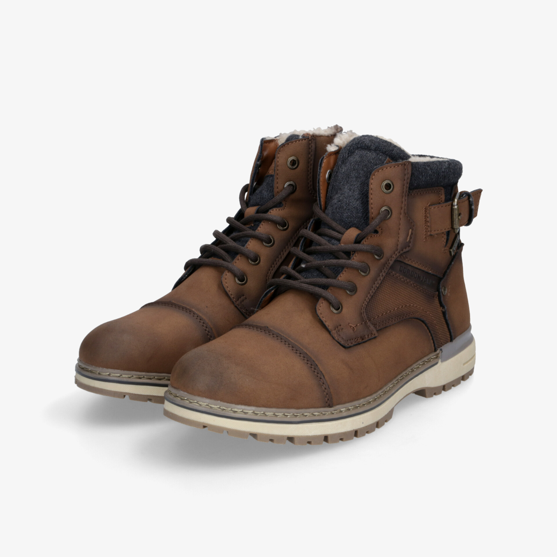 Robuste braune Leder-Stiefel mit gepolstertem Knöchel und rutschfester Sohle, bequem und strapazierfähig im Paar