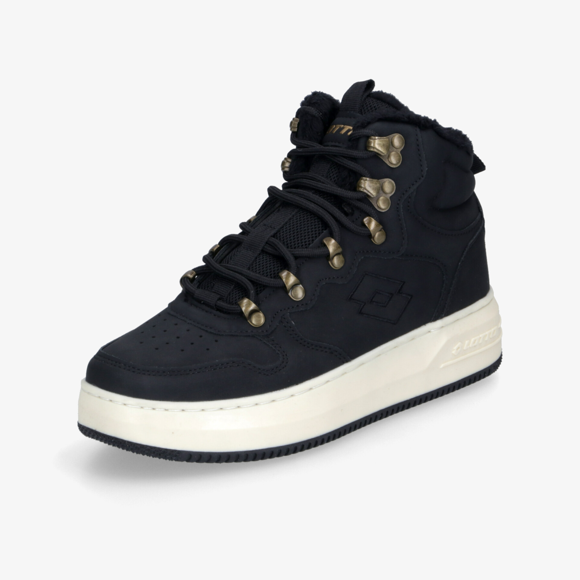 Schwarzer robuster Sneaker mit dicker heller Sohle und stabiler Schnürung für hohen Komfort und stylisches Design