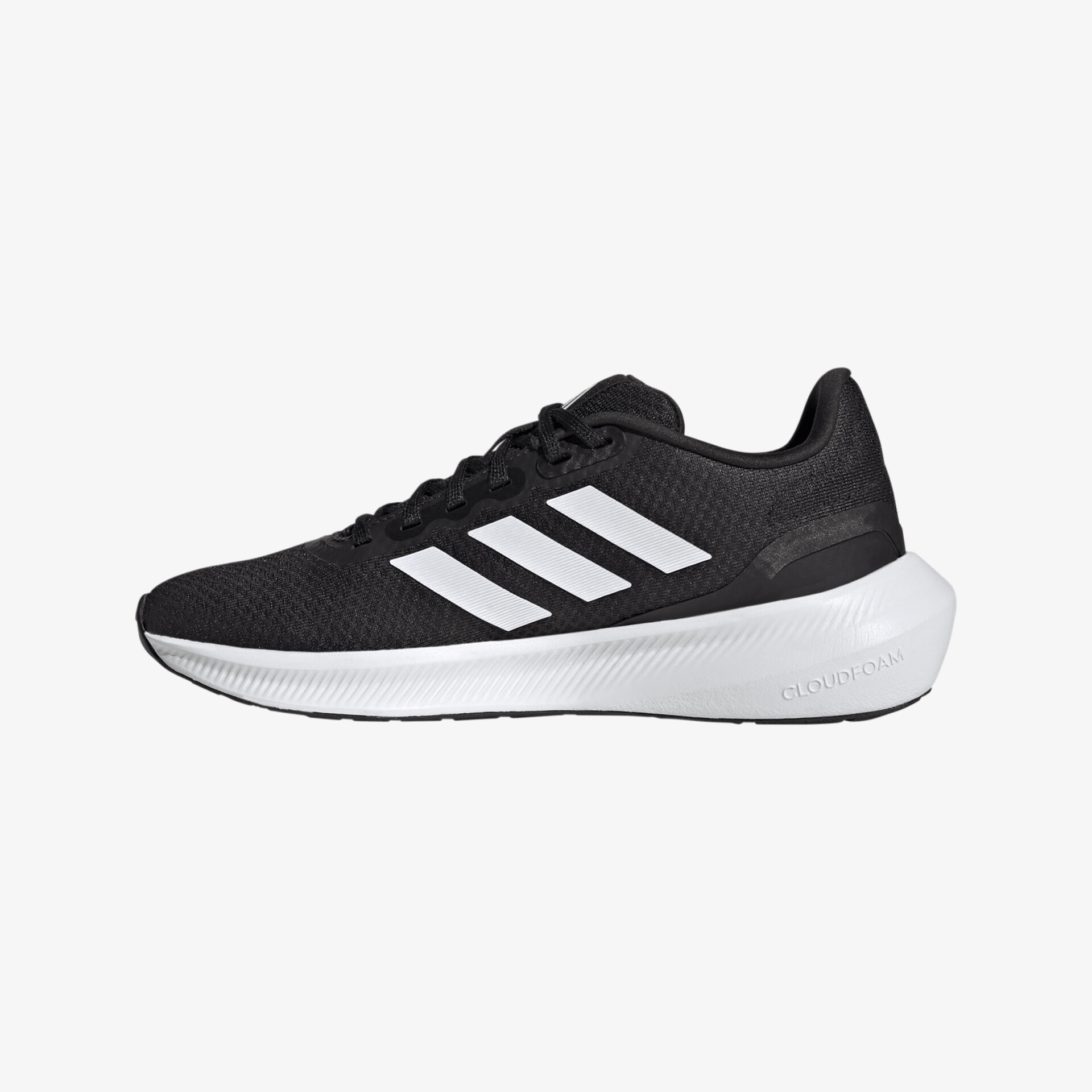 Stylischer schwarzer Sportschuh mit weißen Streifen und komfortabler Sohle für optimalen Halt beim Training.