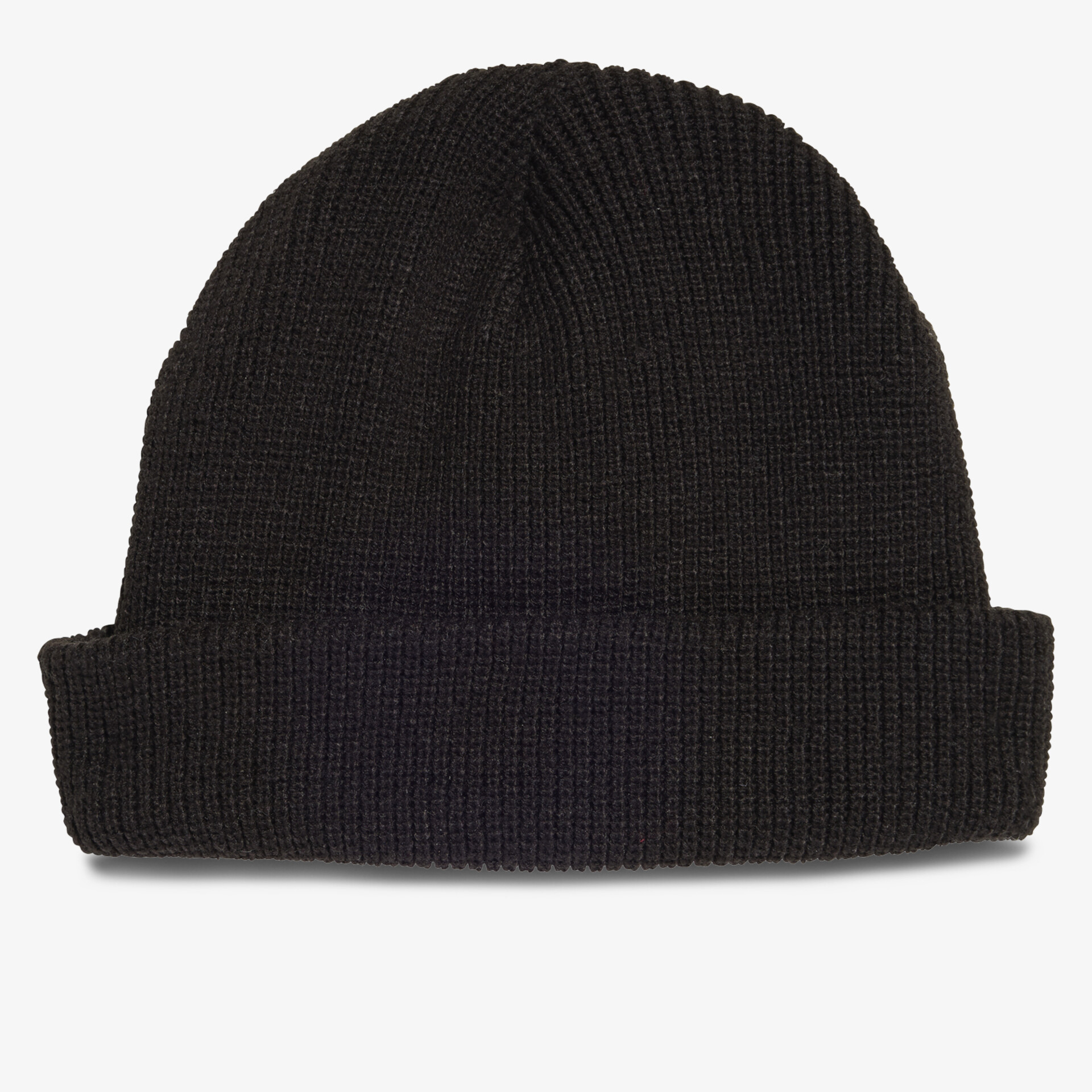 Schwarze Strickmütze mit klassischem Umschlag, warm und bequem für kalte Tage