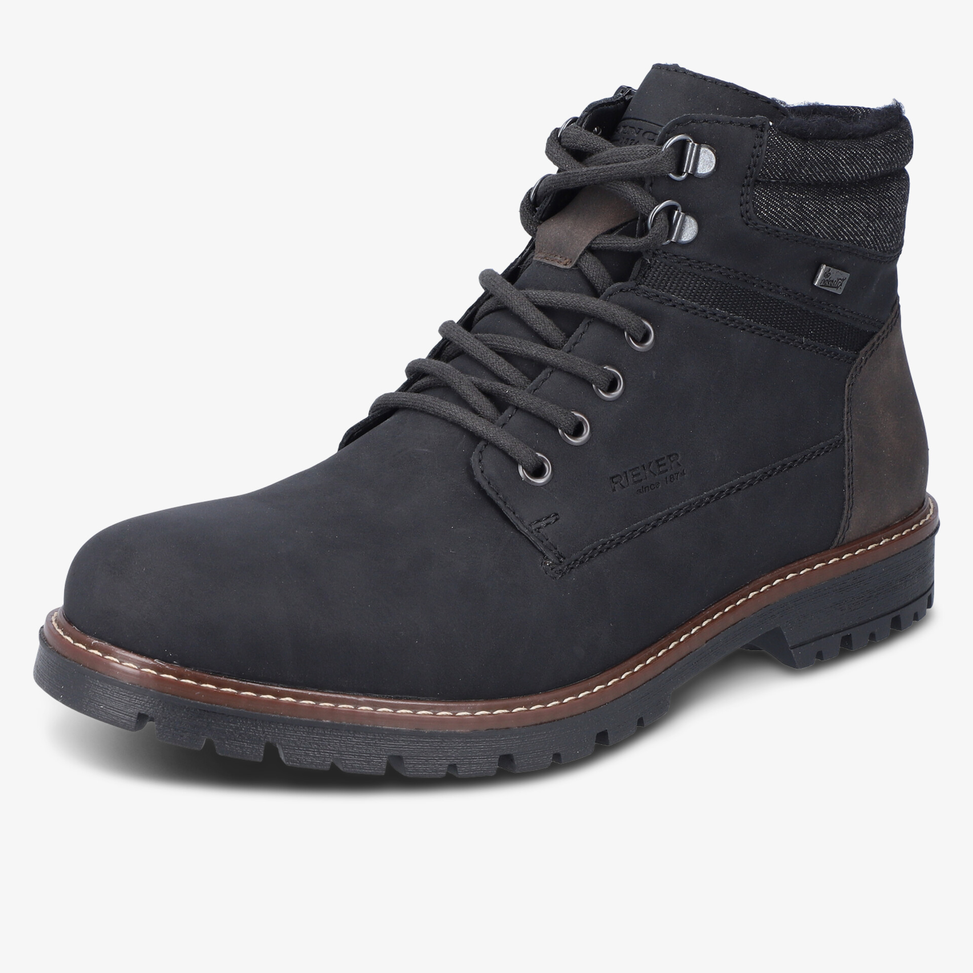 Robuster wasserabweisender schwarzer Schnürstiefel mit warmer Polsterung und rutschfester Sohle für optimalen Komfort